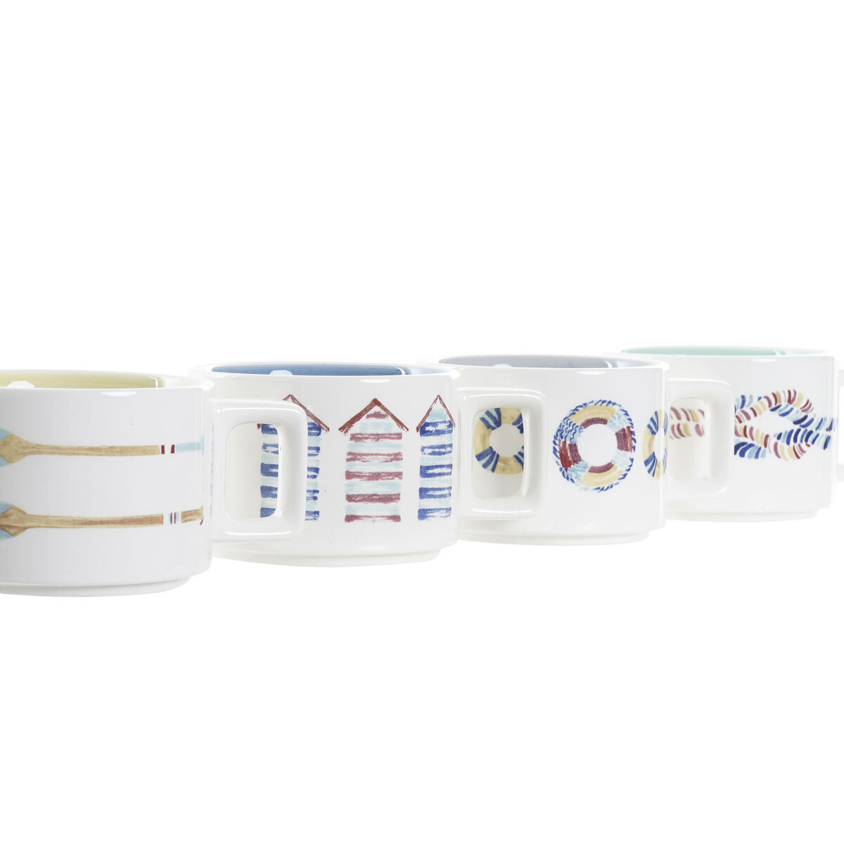 Set med kaffekoppar DKD Home Decor Blå Multicolour Metall Dolomite 4 Delar 260 ml - 4