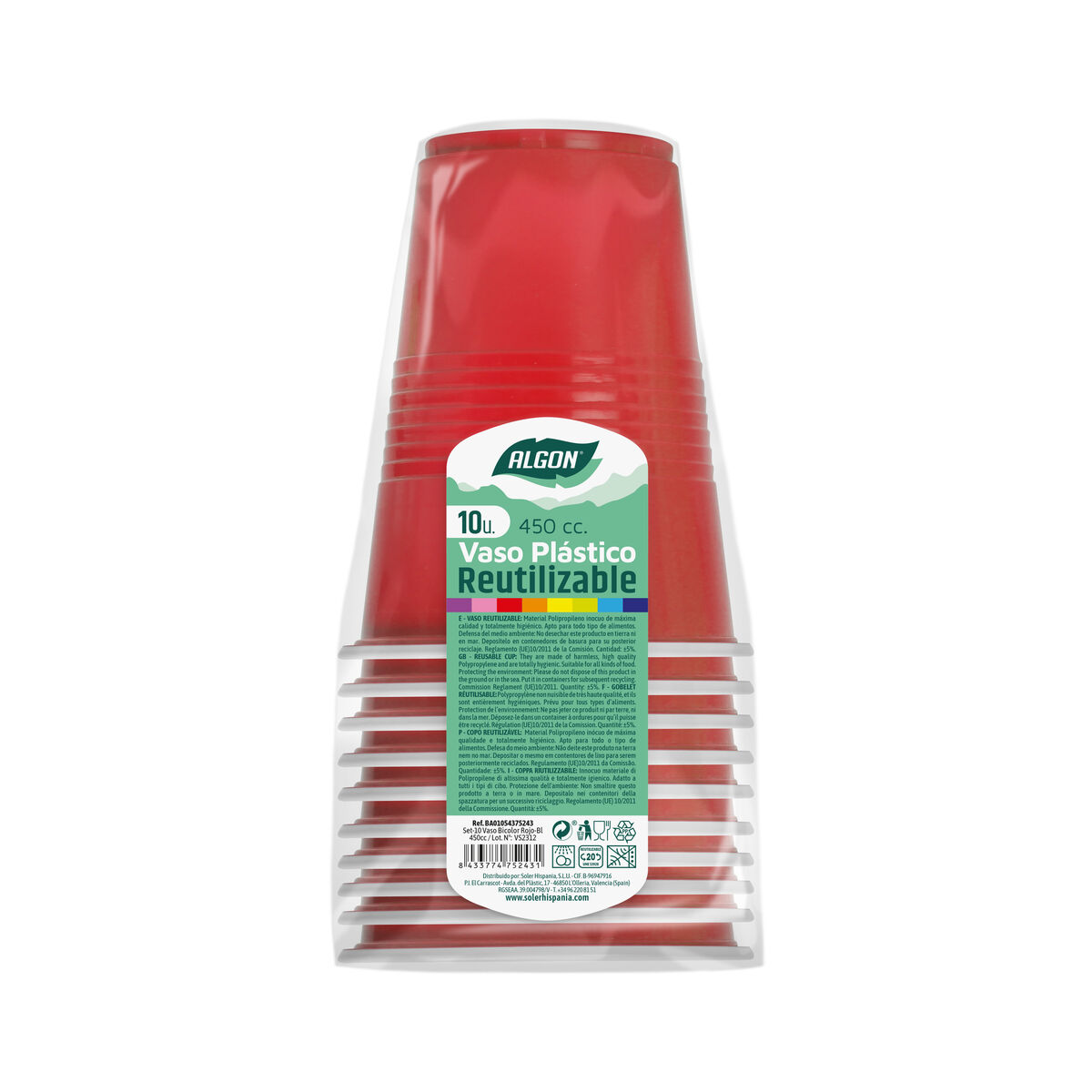 Set med återanvändbara glas Algon Röd 10 antal 450 ml - 2