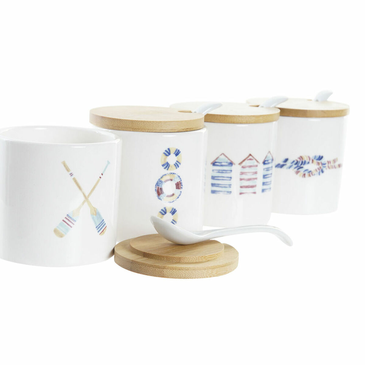 Sockerströare DKD Home Decor Sjöman Vit Multicolour Bambu Dolomite 4 Delar 7,5 x 7,5 x 7,5 cm - 3