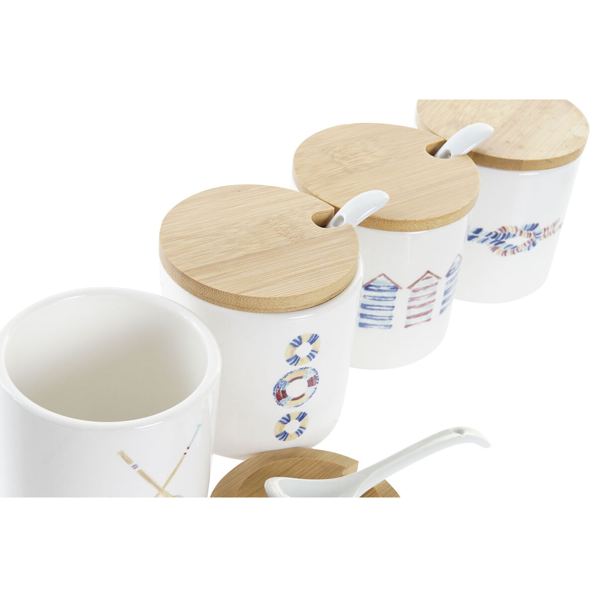 Sockerströare DKD Home Decor Sjöman Vit Multicolour Bambu Dolomite 4 Delar 7,5 x 7,5 x 7,5 cm - 2