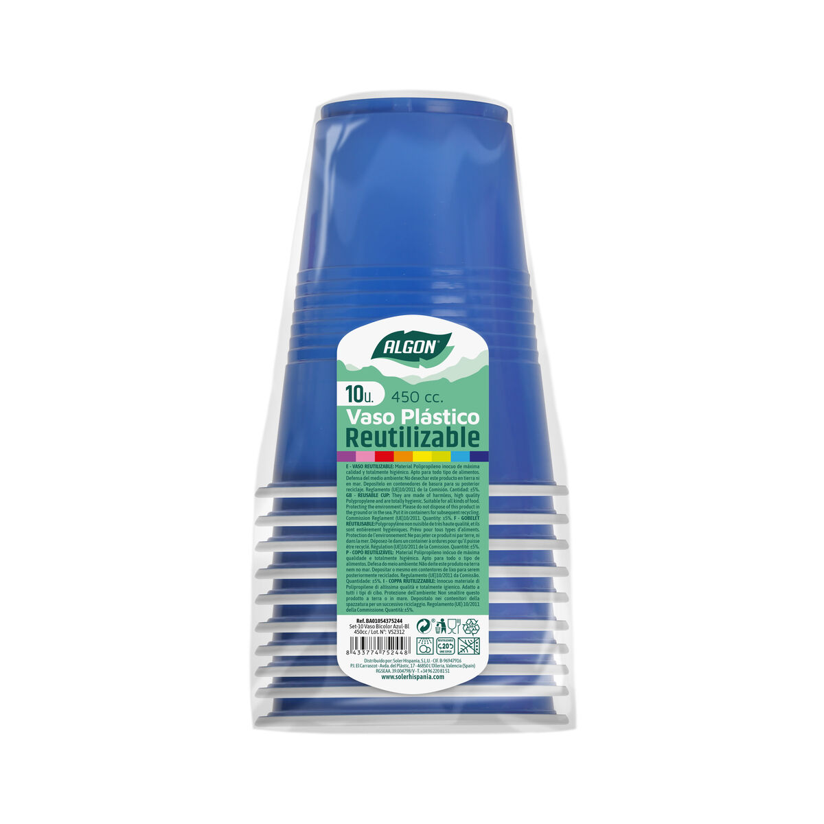 Set med återanvändbara glas Algon Blå 10 antal 450 ml - 2