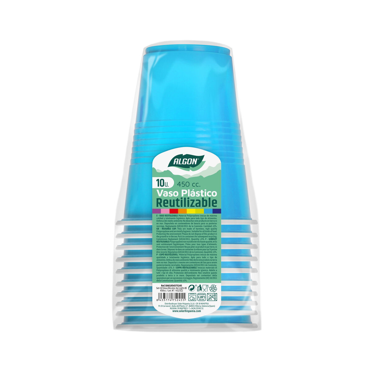 Set med återanvändbara glas Algon Ljusblå 10 antal 450 ml - 2
