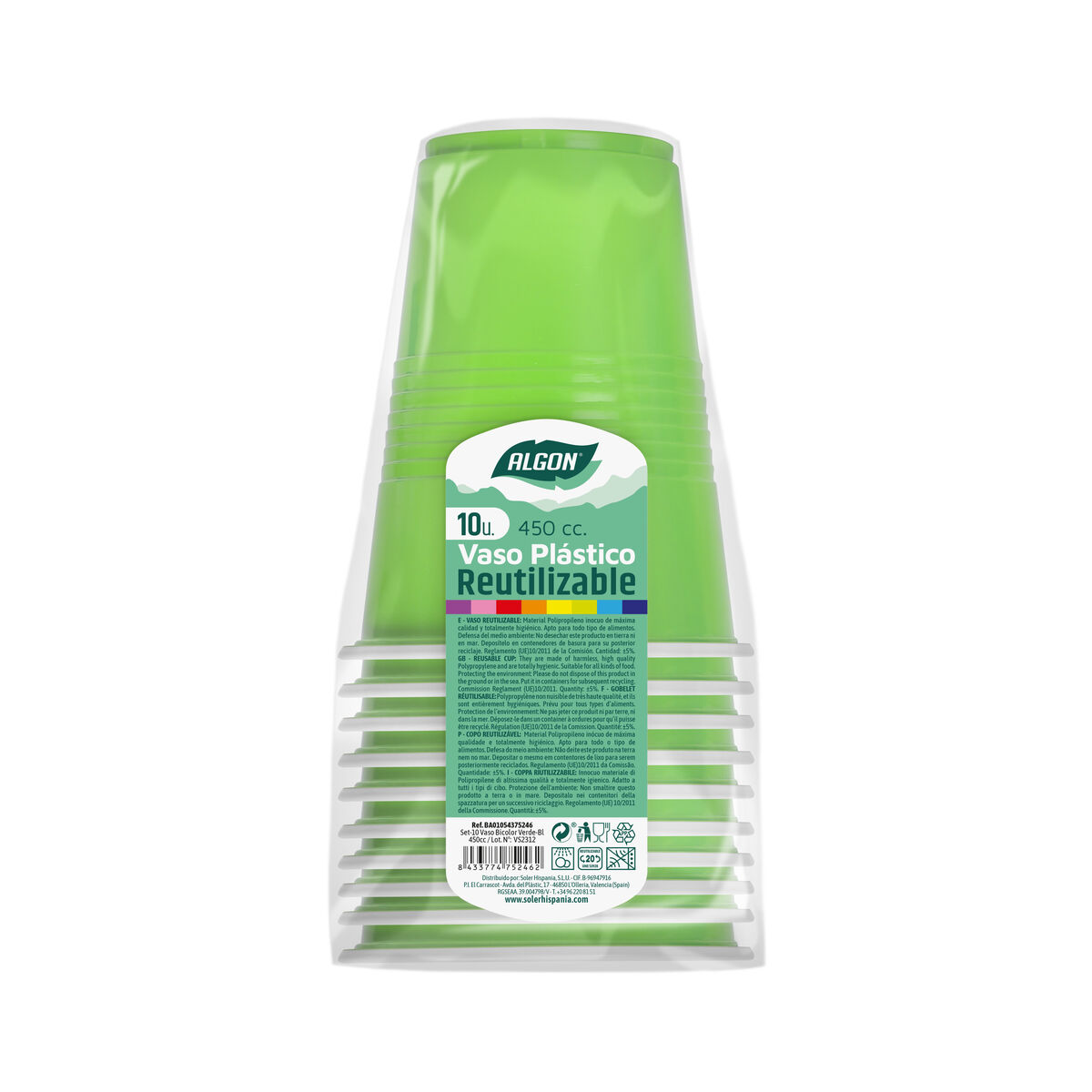 Set med återanvändbara glas Algon Grön 10 antal 450 ml - 2