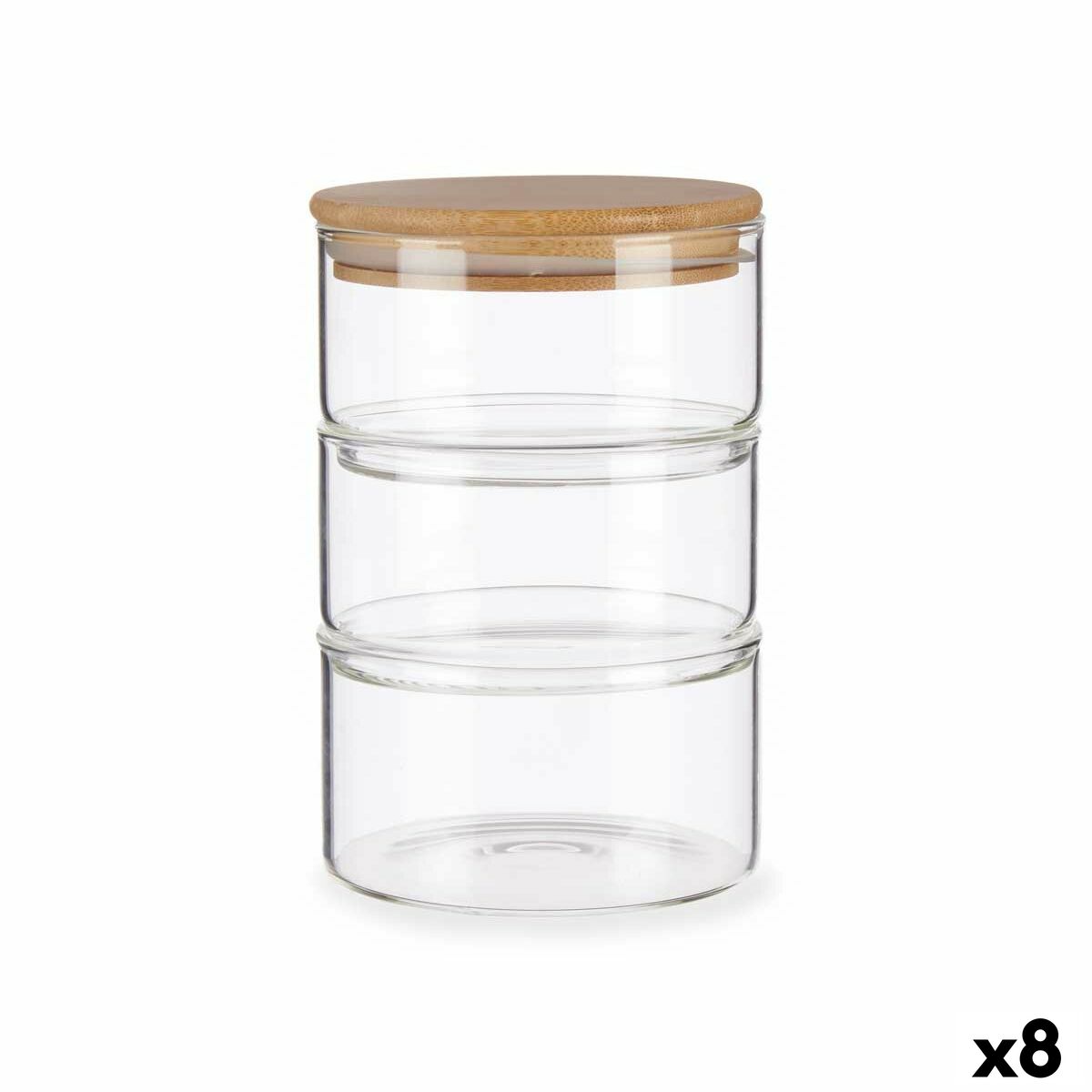 Set med stapelbara, hermetiskt förslutna, matlådor Transparent Bambu 1,2 L 11,2 x 17,5 x 11,2 cm (8 antal)
