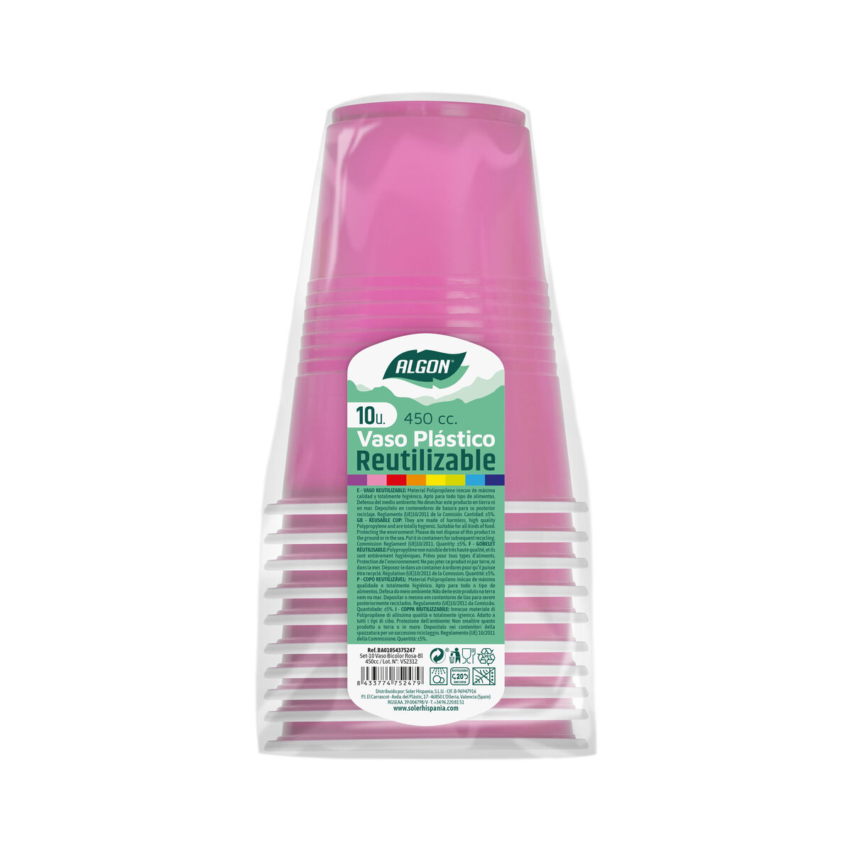 Set med återanvändbara glas Algon Rosa 10 antal 450 ml - 2