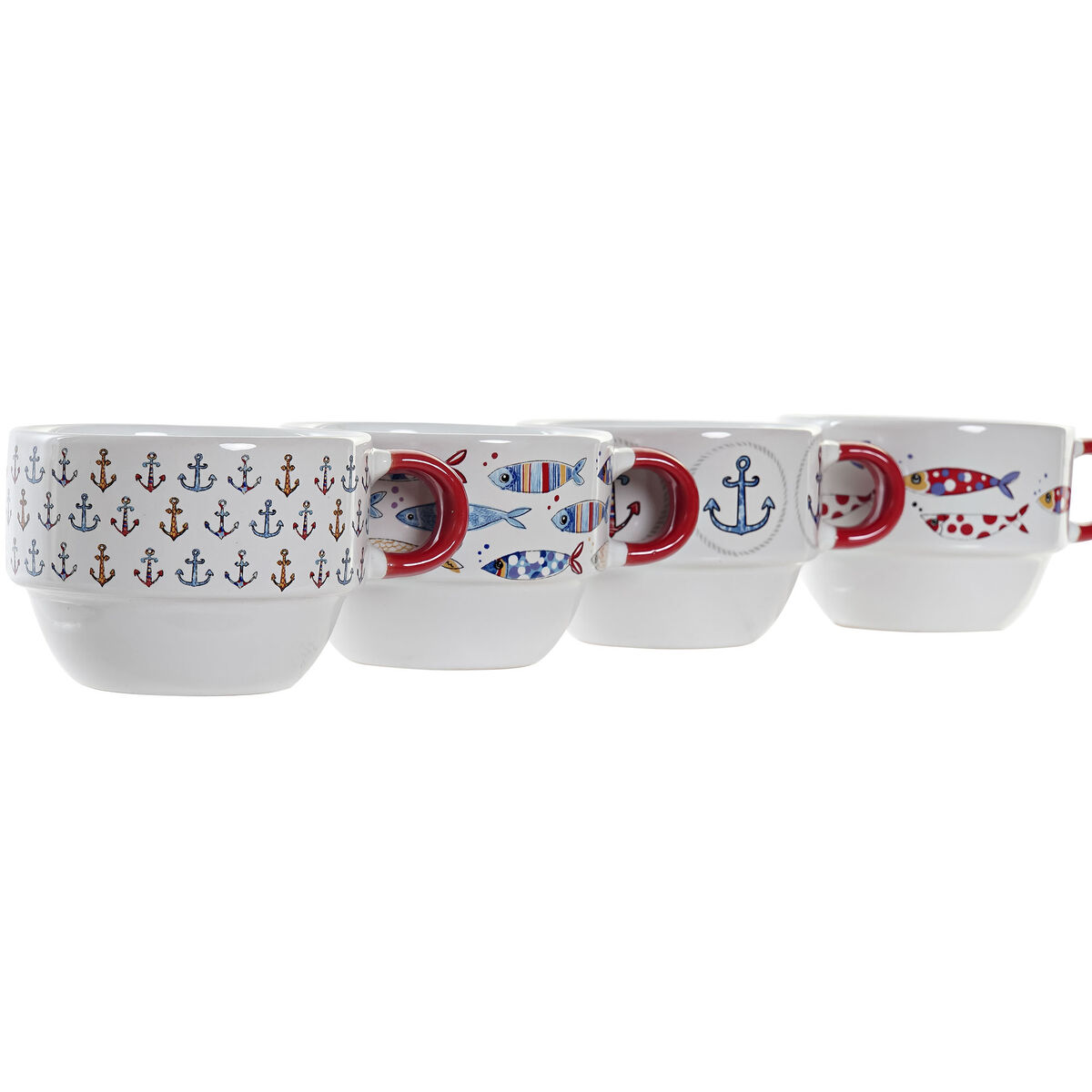 Set med kaffekoppar DKD Home Decor Röd Multicolour Metall Stengods 4 Delar 190 ml - 4