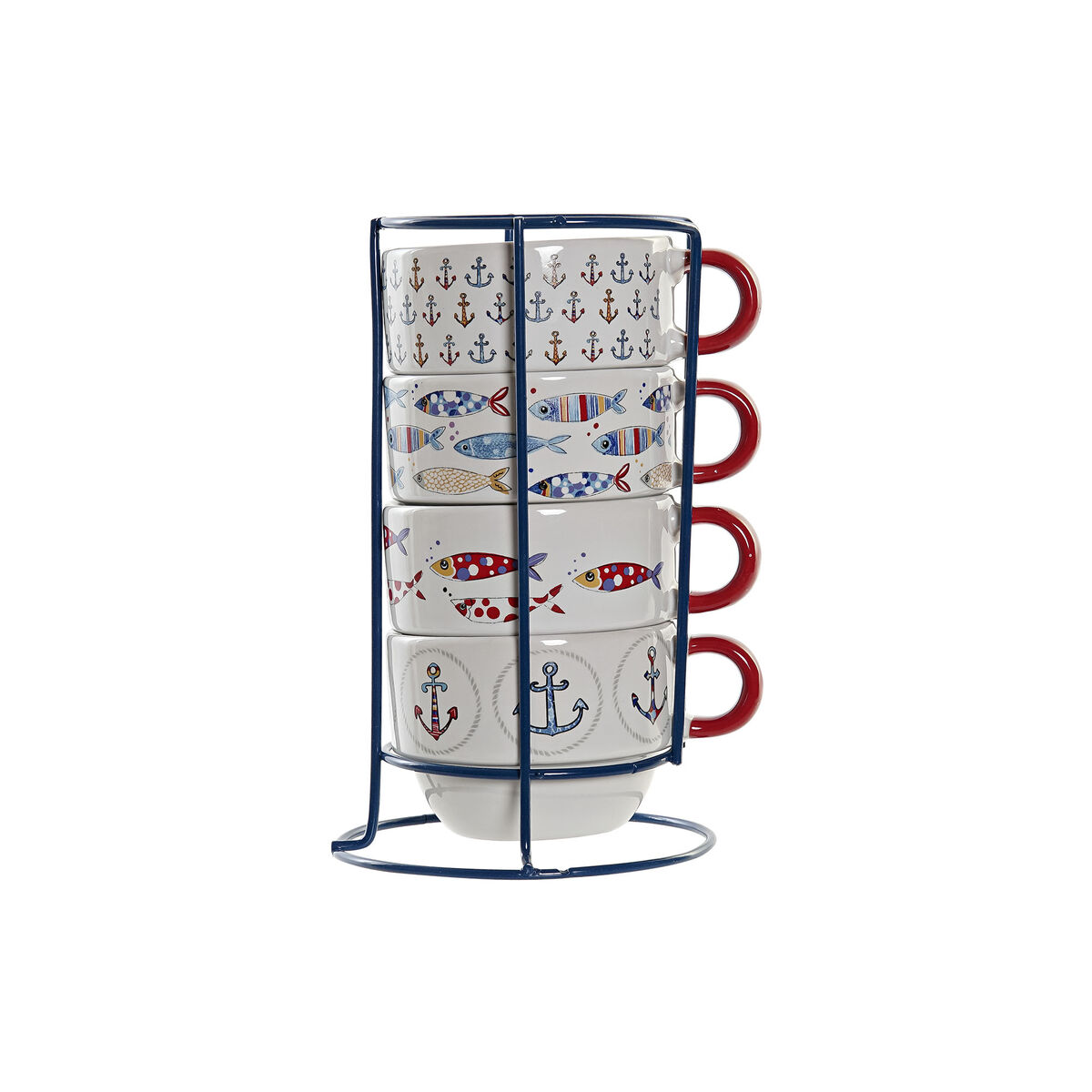 Set med kaffekoppar DKD Home Decor Röd Multicolour Metall Stengods 4 Delar 190 ml - 2