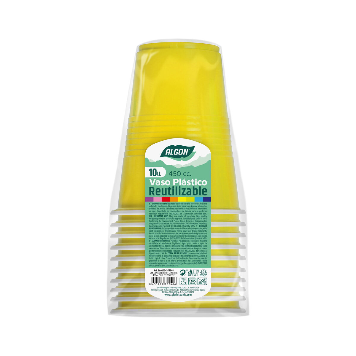 Set med återanvändbara glas Algon Gul 10 antal 450 ml - 2