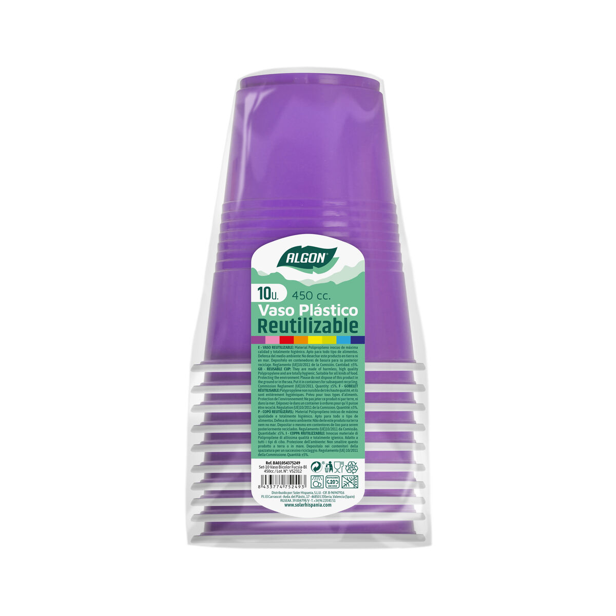 Set med återanvändbara glas Algon Fuchsia 10 antal 450 ml - 2