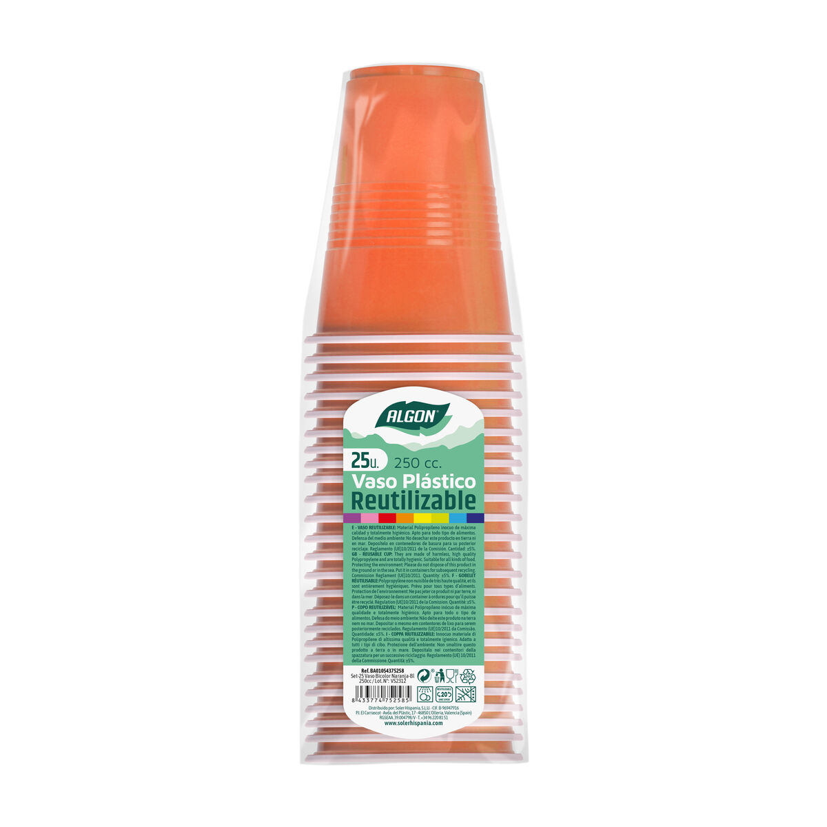Set med återanvändbara glas Algon Orange 25 antal 250 ml - 2