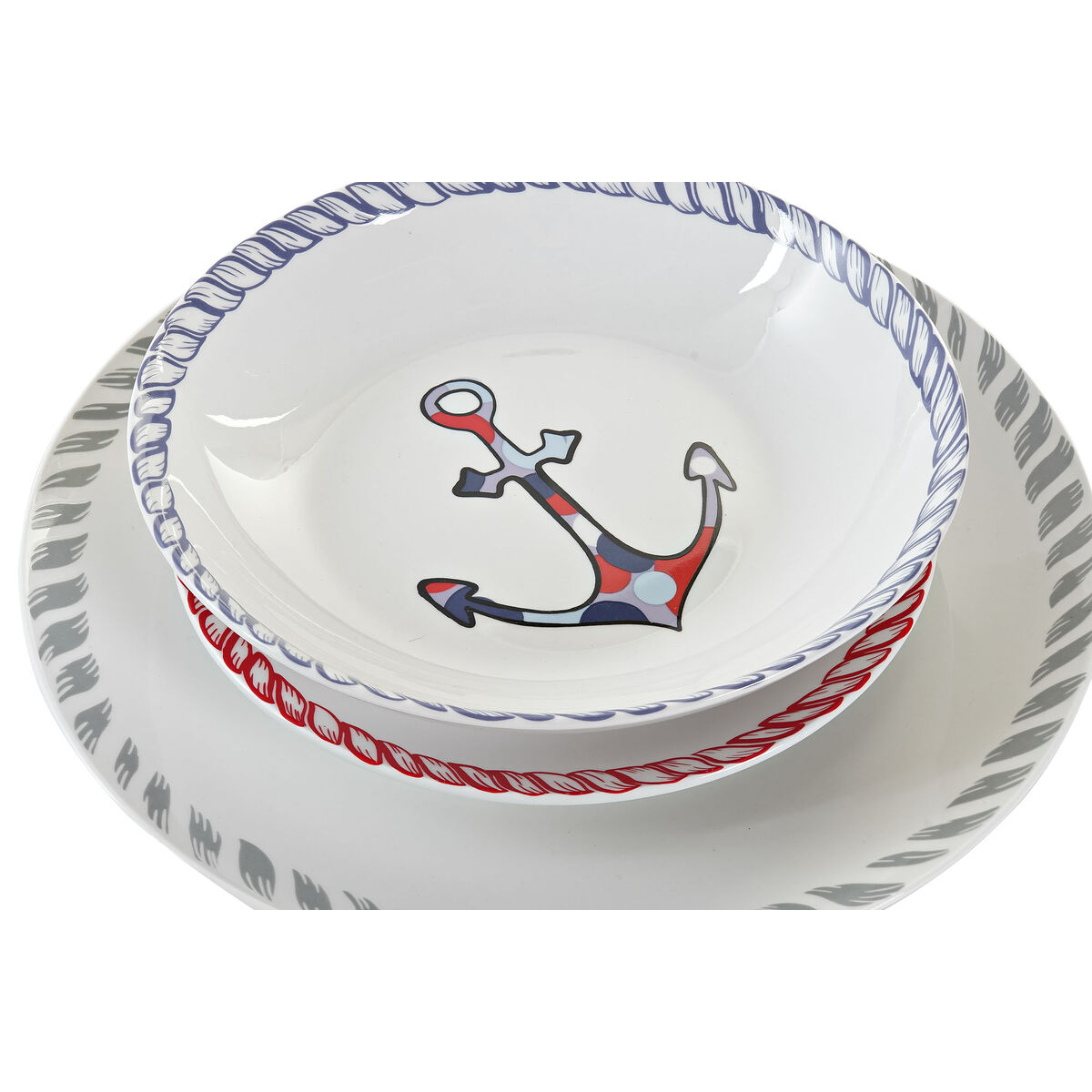 Servissats DKD Home Decor Havsblå Porslin (18 pcs) - 4