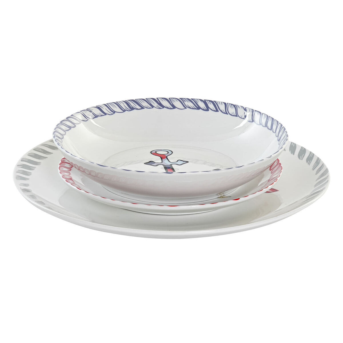 Servissats DKD Home Decor Havsblå Porslin (18 pcs) - 2