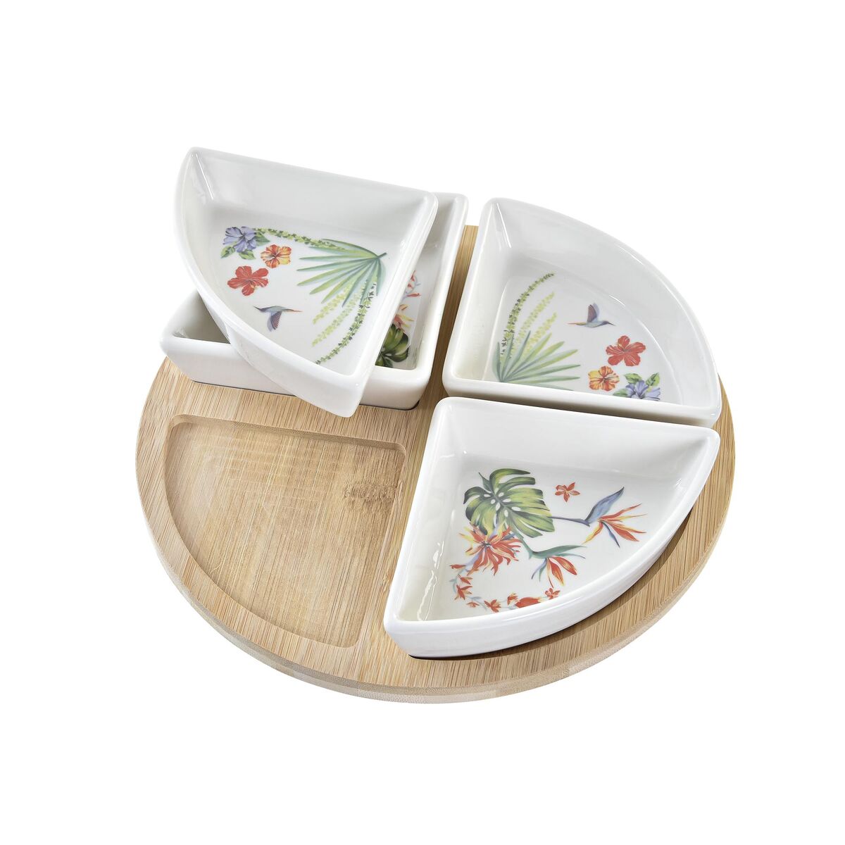 Tilltuggsset DKD Home Decor Vit Multicolour Naturell Bambu Stengods Tropiskt 21,5 x 21,5 x 1 cm (5 pcs) - 3