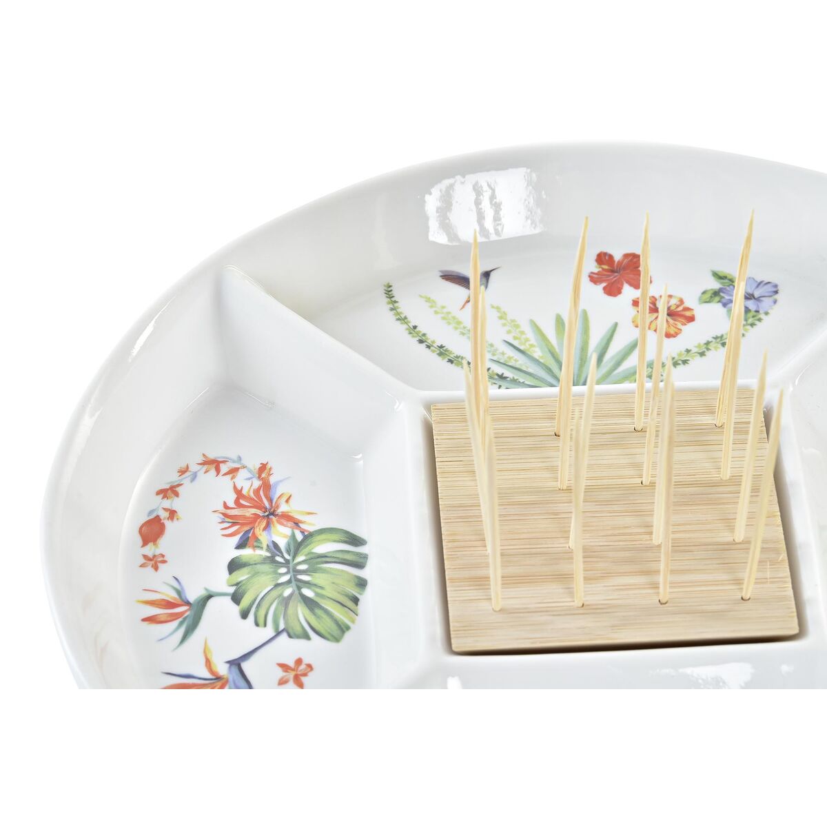 Snacksbricka DKD Home Decor Multicolour Naturell Bambu Stengods Tropiskt 23,5 x 23,5 x 7 cm - 3