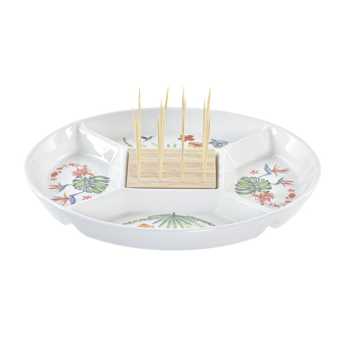 Snacksbricka DKD Home Decor Multicolour Naturell Bambu Stengods Tropiskt 23,5 x 23,5 x 7 cm