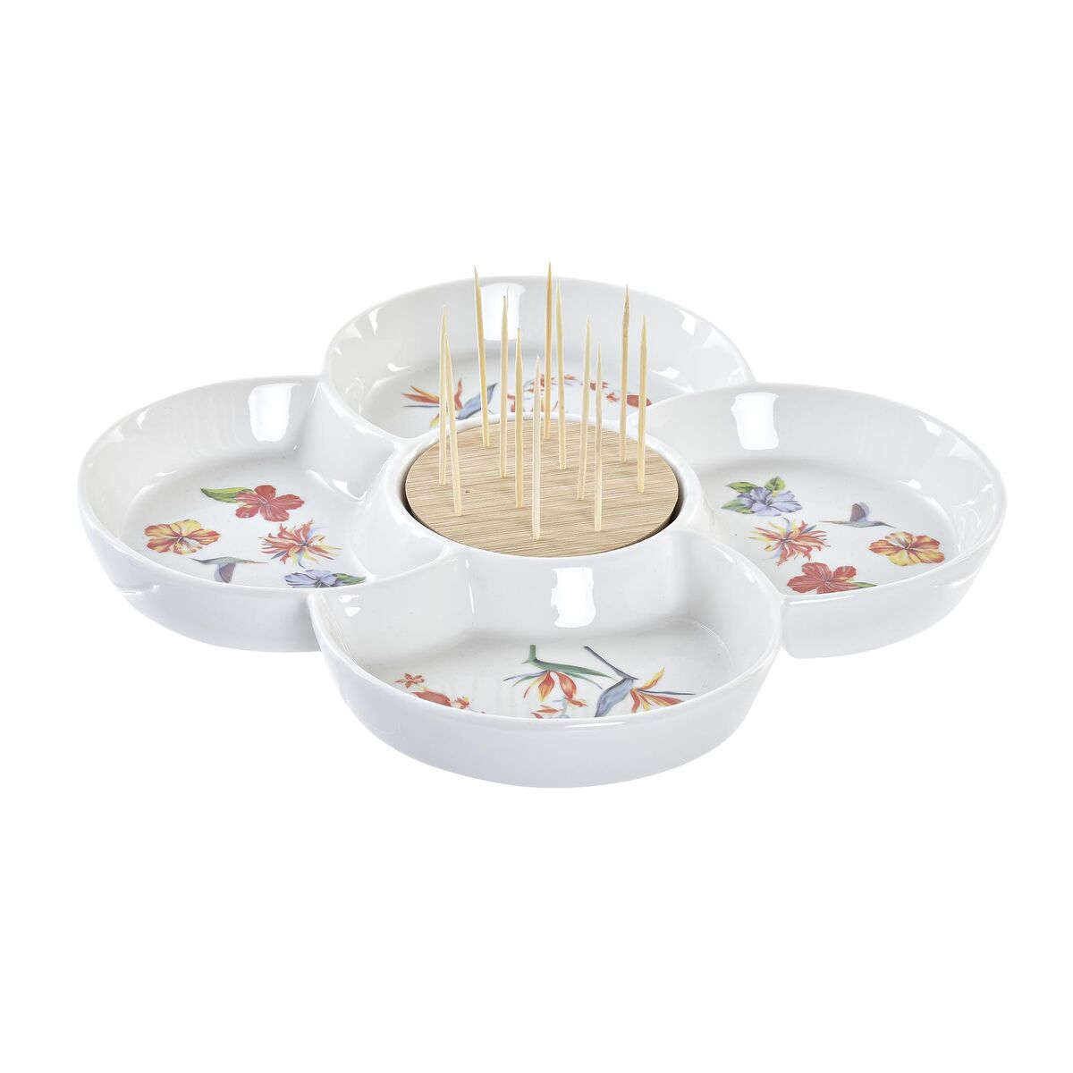 Snacksbricka DKD Home Decor Multicolour Naturell Bambu Stengods Tropiskt 22 x 22 x 7 cm