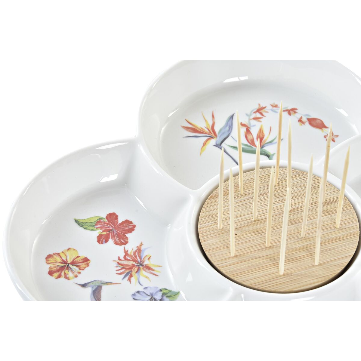 Snacksbricka DKD Home Decor Multicolour Naturell Bambu Stengods Tropiskt 22 x 22 x 7 cm - 3