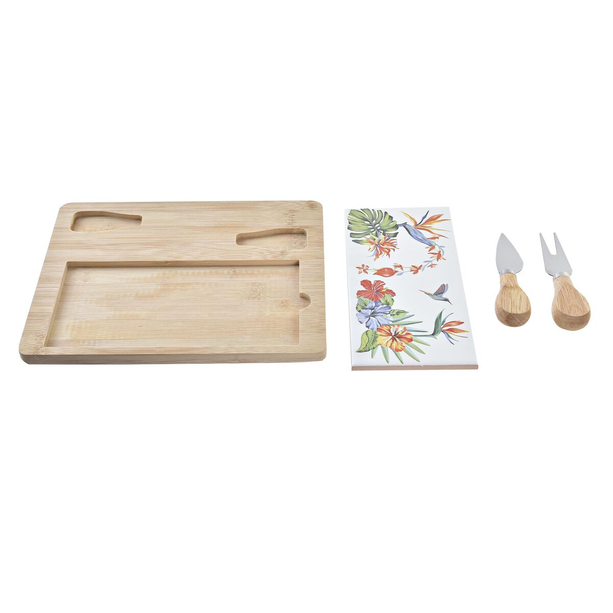 Ostbricka DKD Home Decor Bambu Stengods Multicolour 4 Delar Tropiskt Rektangulär 24,5 x 20 x 1,2 cm - 3
