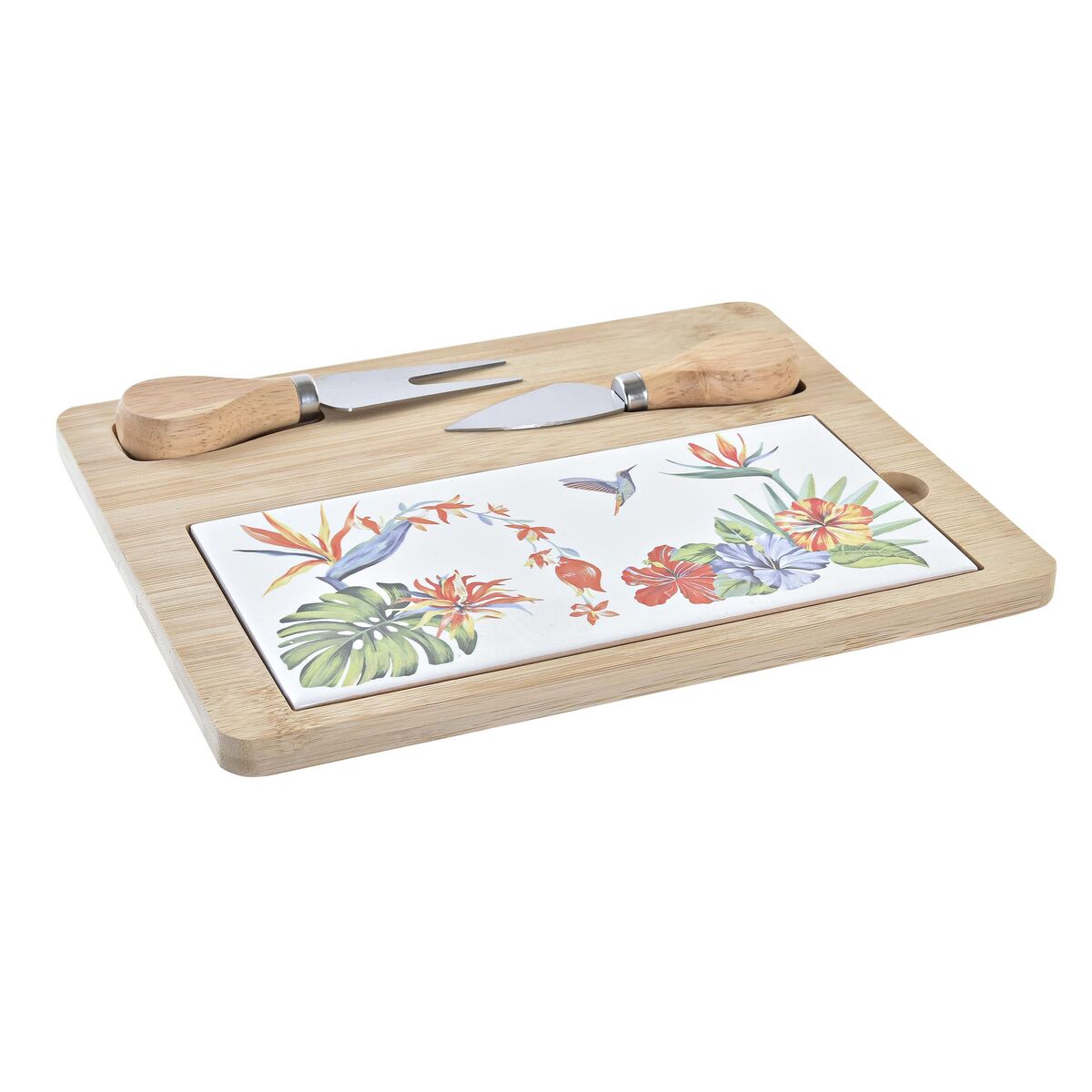Ostbricka DKD Home Decor Bambu Stengods Multicolour 4 Delar Tropiskt Rektangulär 24,5 x 20 x 1,2 cm