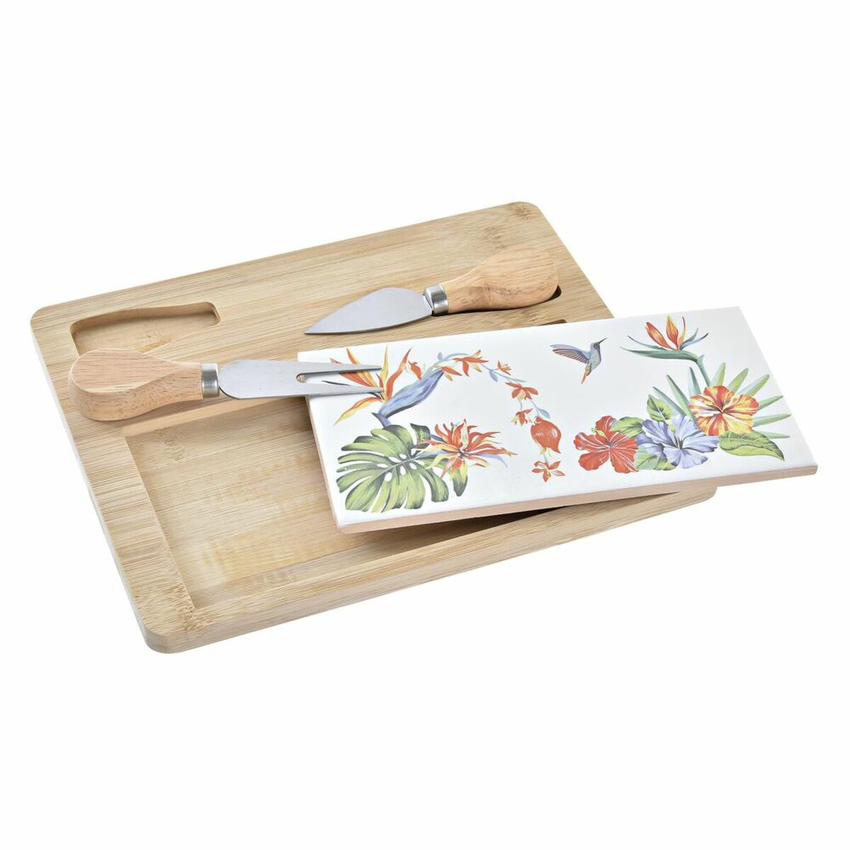 Ostbricka DKD Home Decor Bambu Stengods Multicolour 4 Delar Tropiskt Rektangulär 24,5 x 20 x 1,2 cm - 4