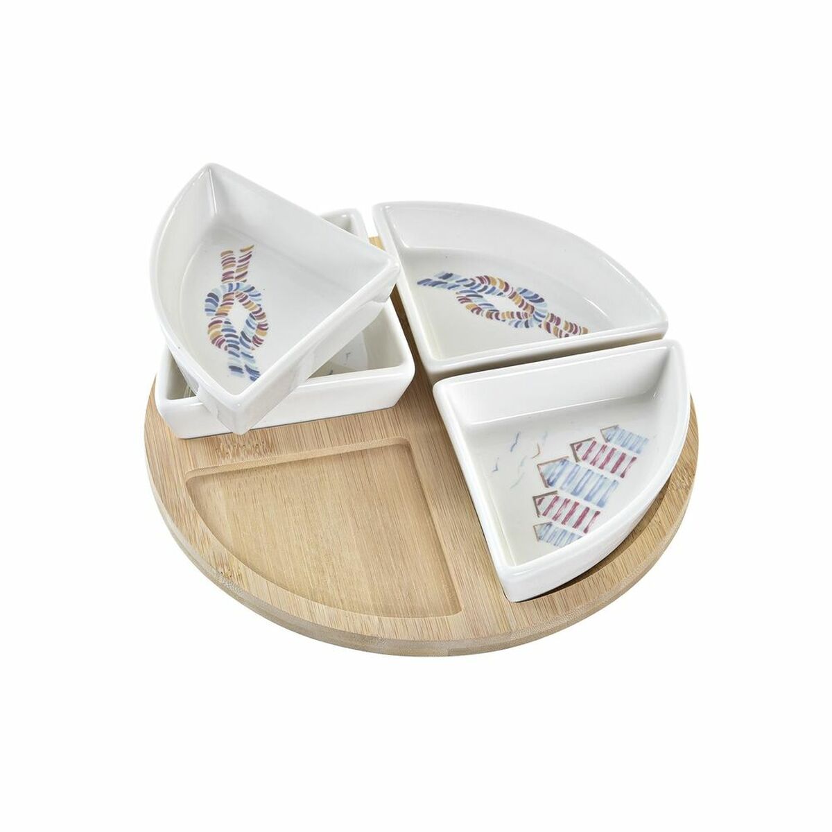 Tilltuggsset DKD Home Decor Blå Naturell Bambu Stengods Medelhavs 21,5 x 21,5 x 1 cm (5 pcs) - 2