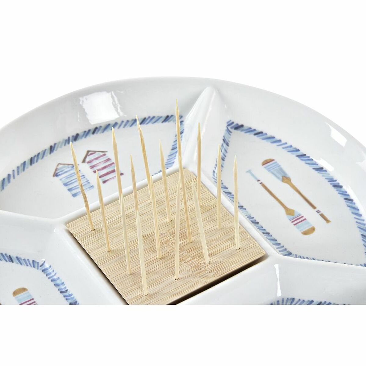 Snacksbricka DKD Home Decor Blå Naturell Bambu Stengods Medelhavs 23,5 x 23,5 x 7 cm