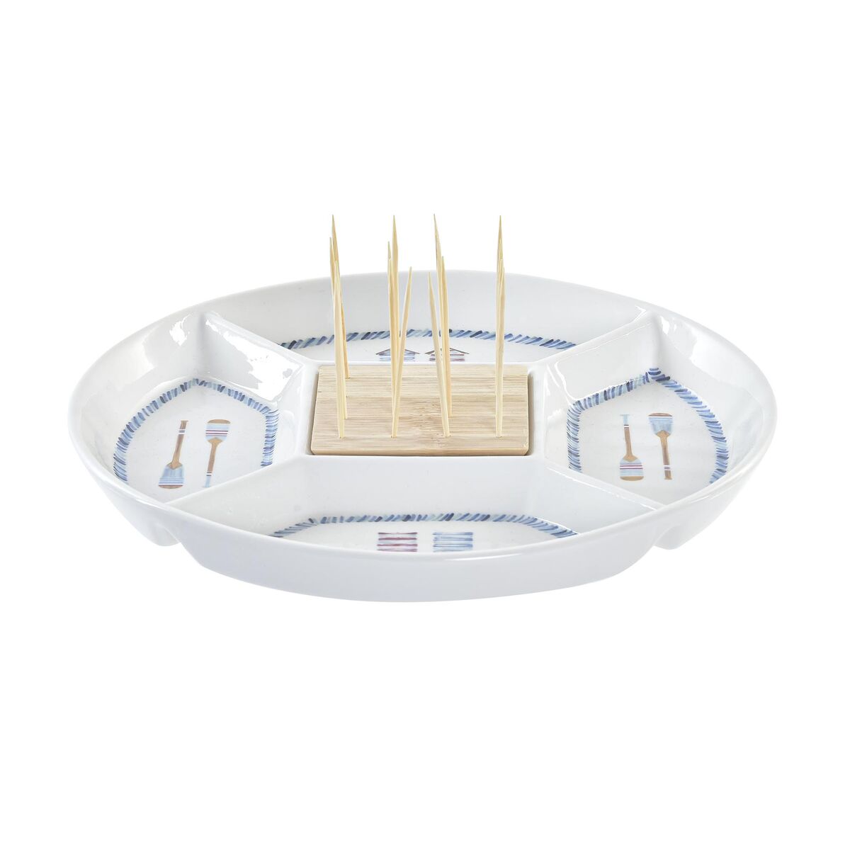 Snacksbricka DKD Home Decor Blå Naturell Bambu Stengods Medelhavs 23,5 x 23,5 x 7 cm - 2