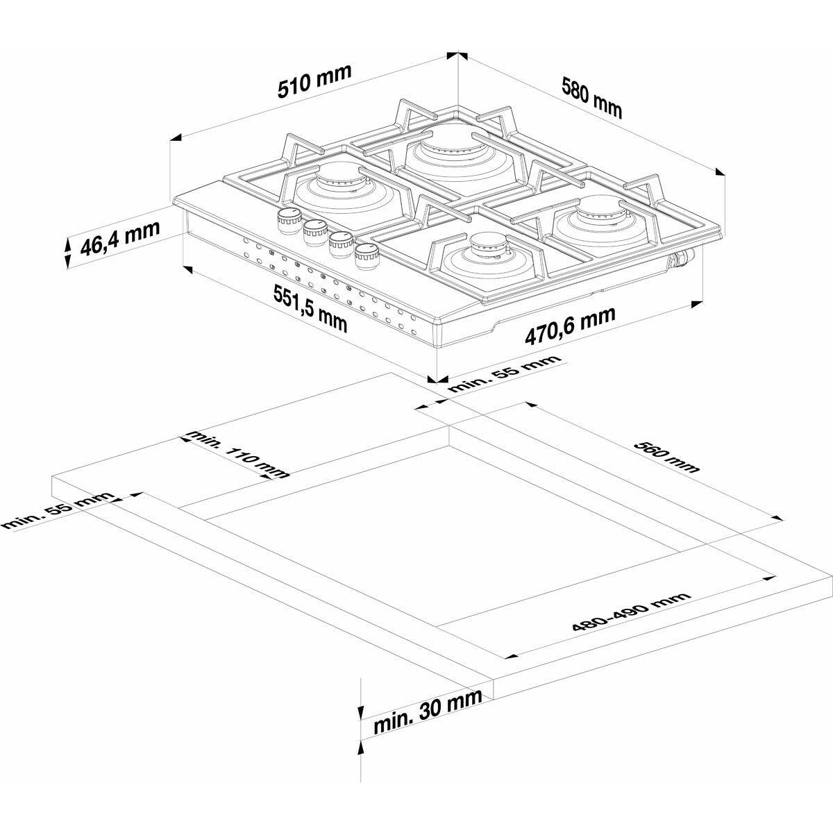 Gasplatta BEKO HILW64122SW 59 cm 52,4 cm 7800 W - 2
