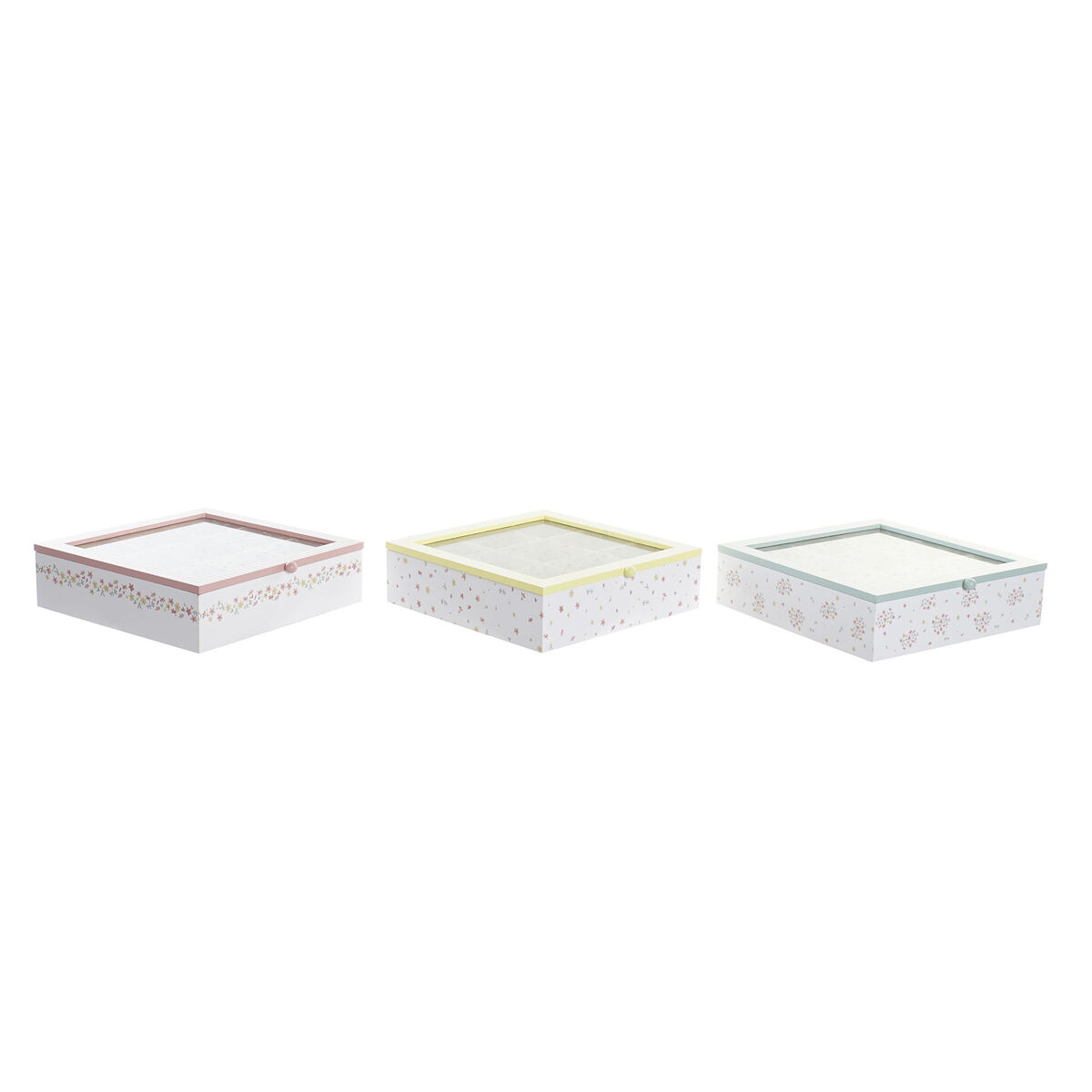 Låda för örtte DKD Home Decor Gul Röd Grön Metall Glas Trä MDF 3 Delar 24 x 24 x 7 cm - 4