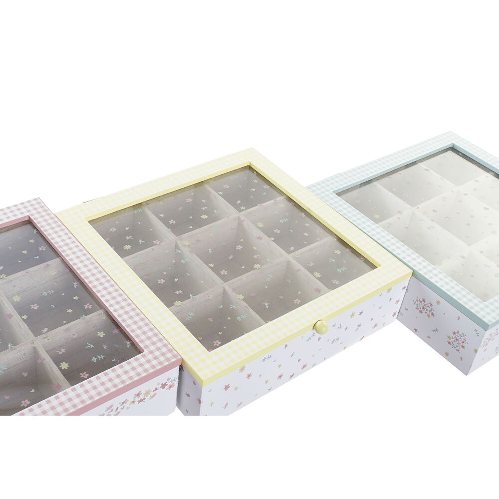 Låda för örtte DKD Home Decor Gul Röd Grön Metall Glas Trä MDF 3 Delar 24 x 24 x 7 cm - 2