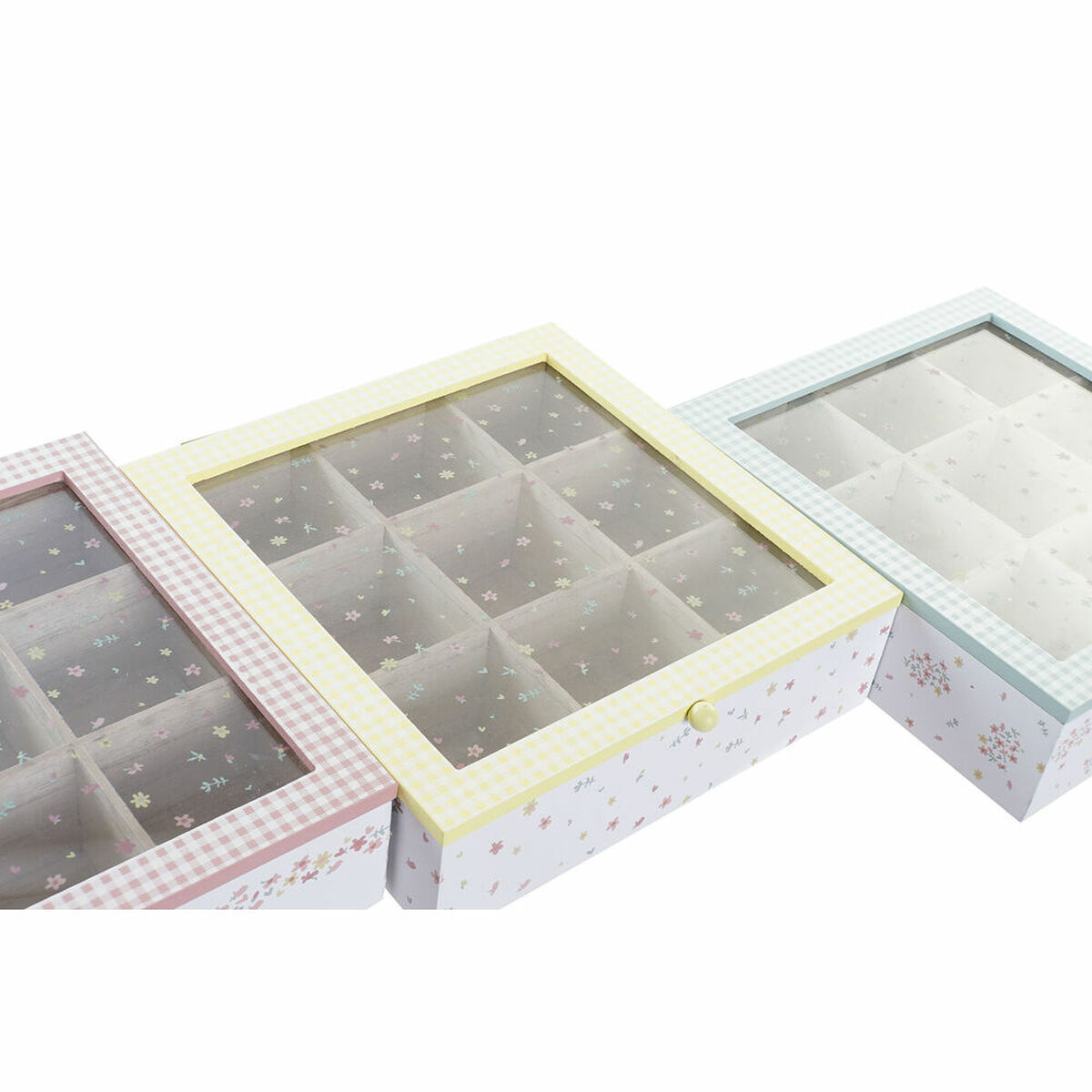 Låda för örtte DKD Home Decor Gul Röd Grön Metall Glas Trä MDF 3 Delar 24 x 24 x 7 cm - 5