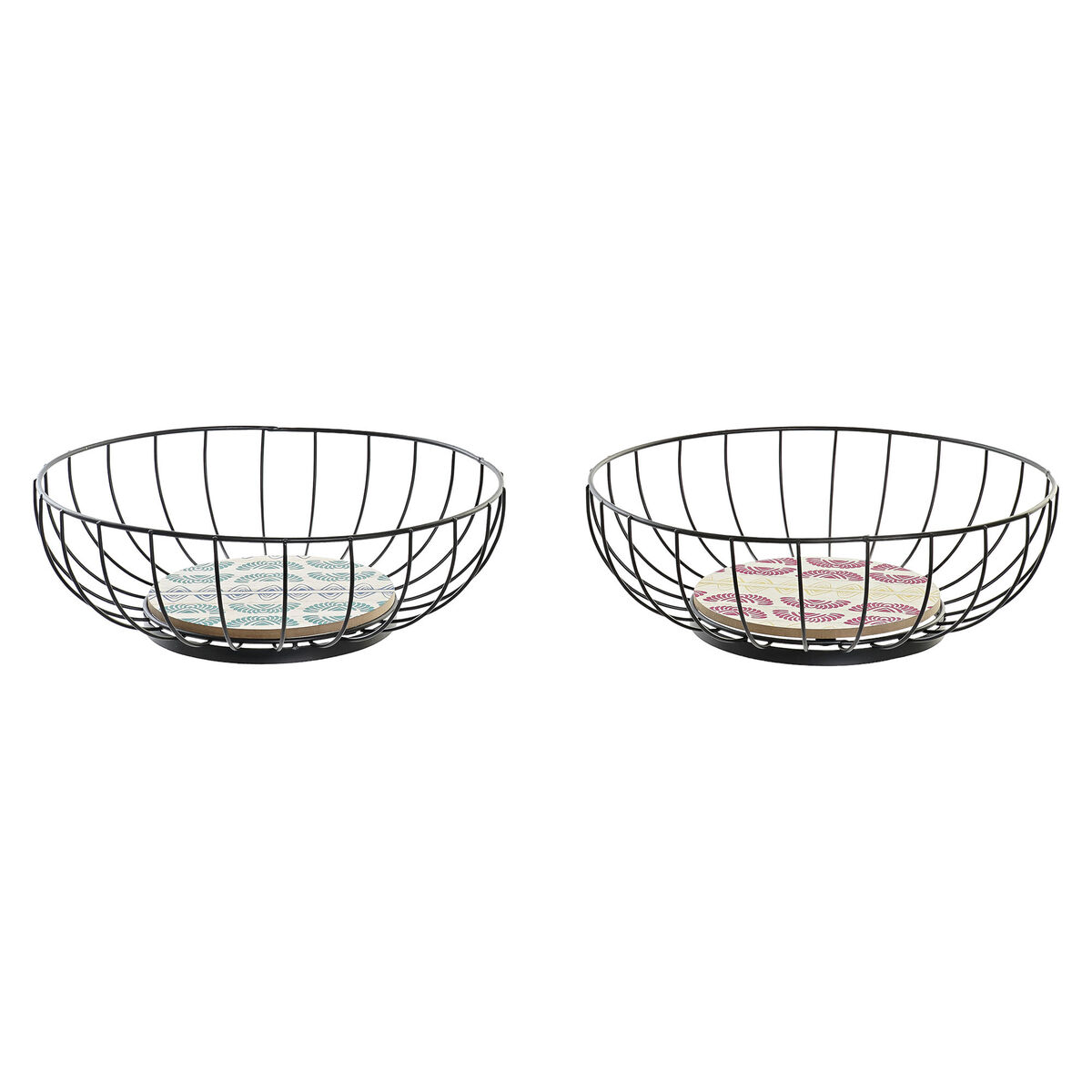 Fruktskål DKD Home Decor Blå Turkos Metall Trä MDF 28 x 28 x 11 cm (2 antal) - 4