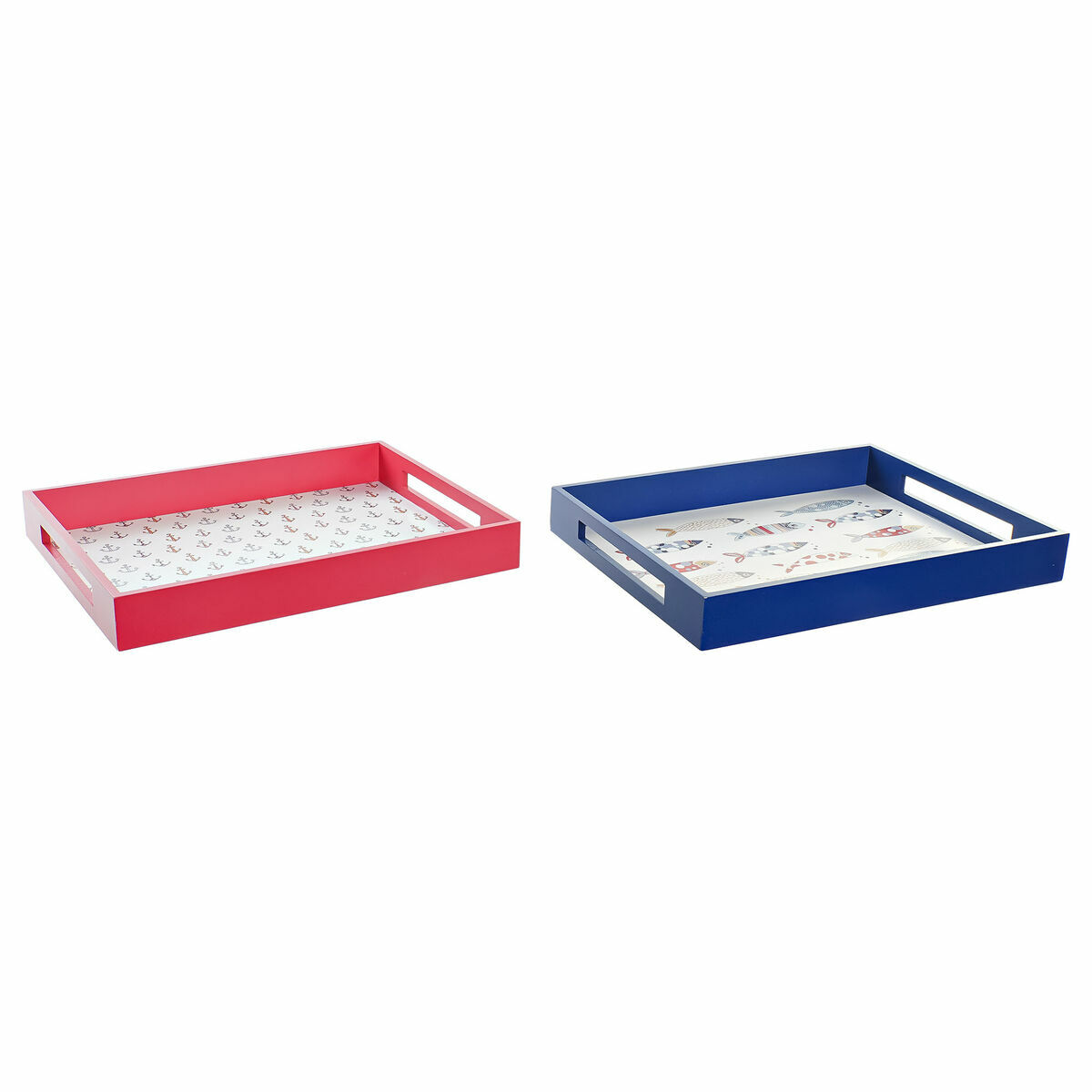 Snacksbricka DKD Home Decor Blå Korall Trä MDF Medelhavs 40 x 30 x 5 cm (2 antal) - 3