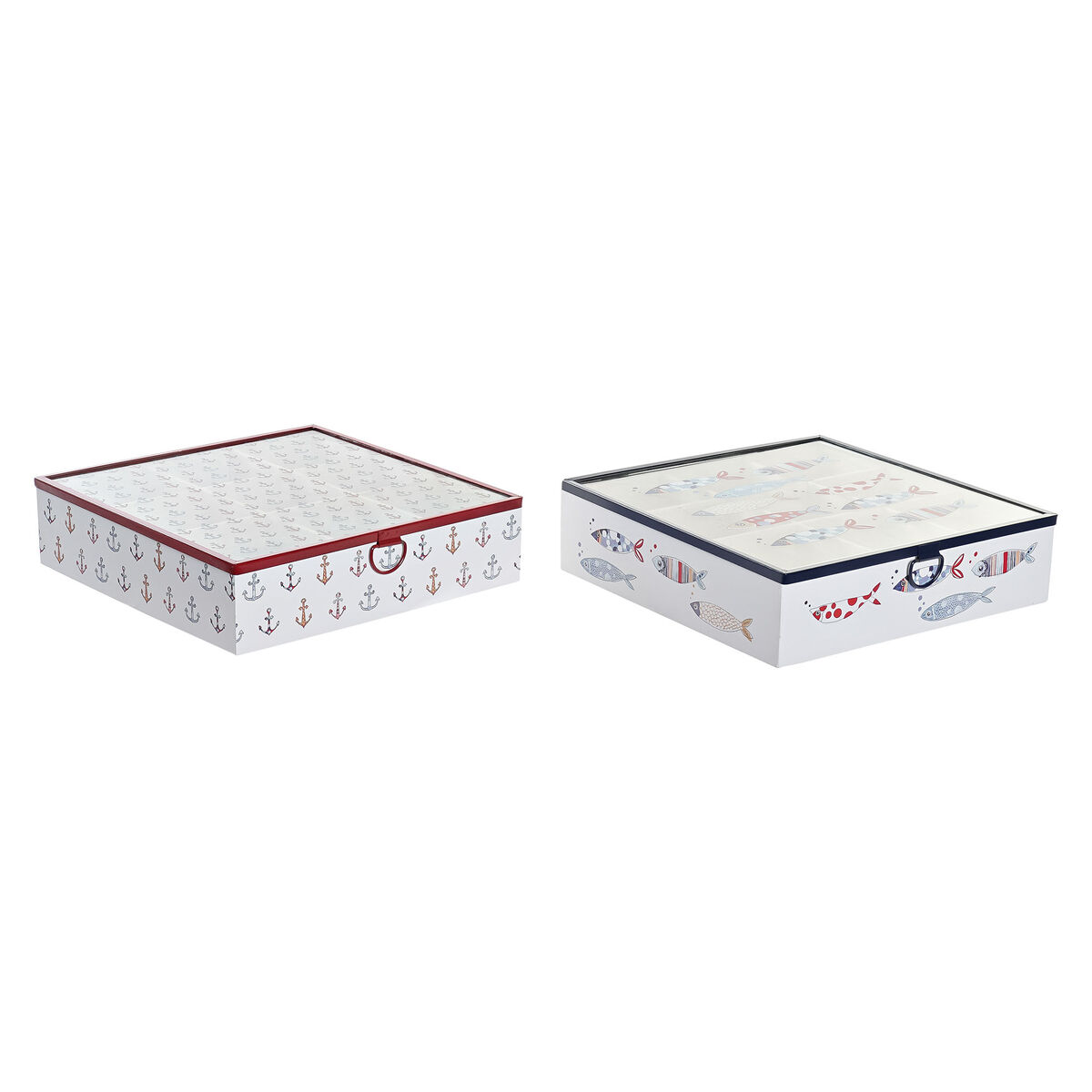 Låda för örtte DKD Home Decor Multicolour Korall Metall Glas Trä MDF 24 x 24 x 6,5 cm (2 antal)