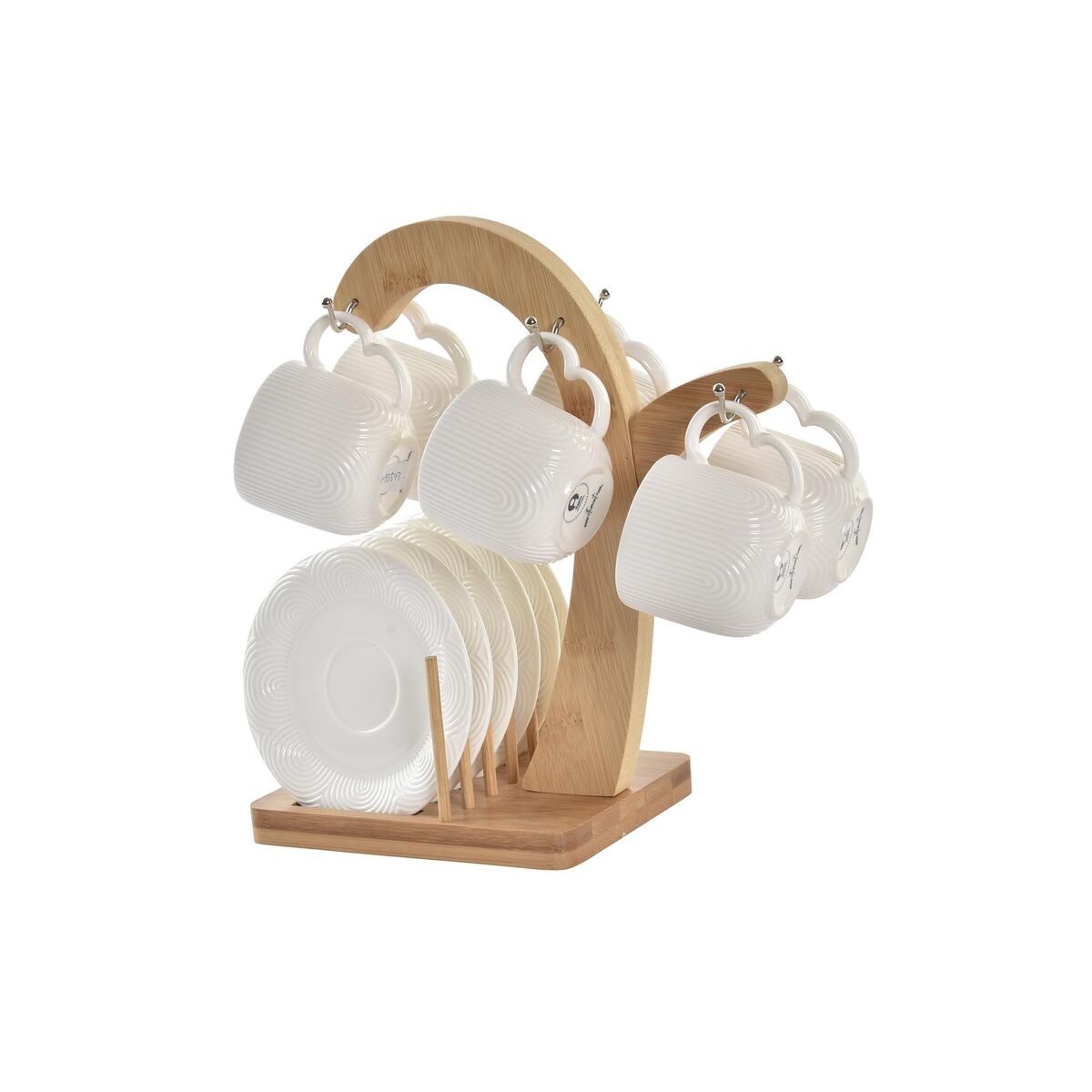 Set med 6 koppar och fat DKD Home Decor Naturell Porslin Vit 90 ml