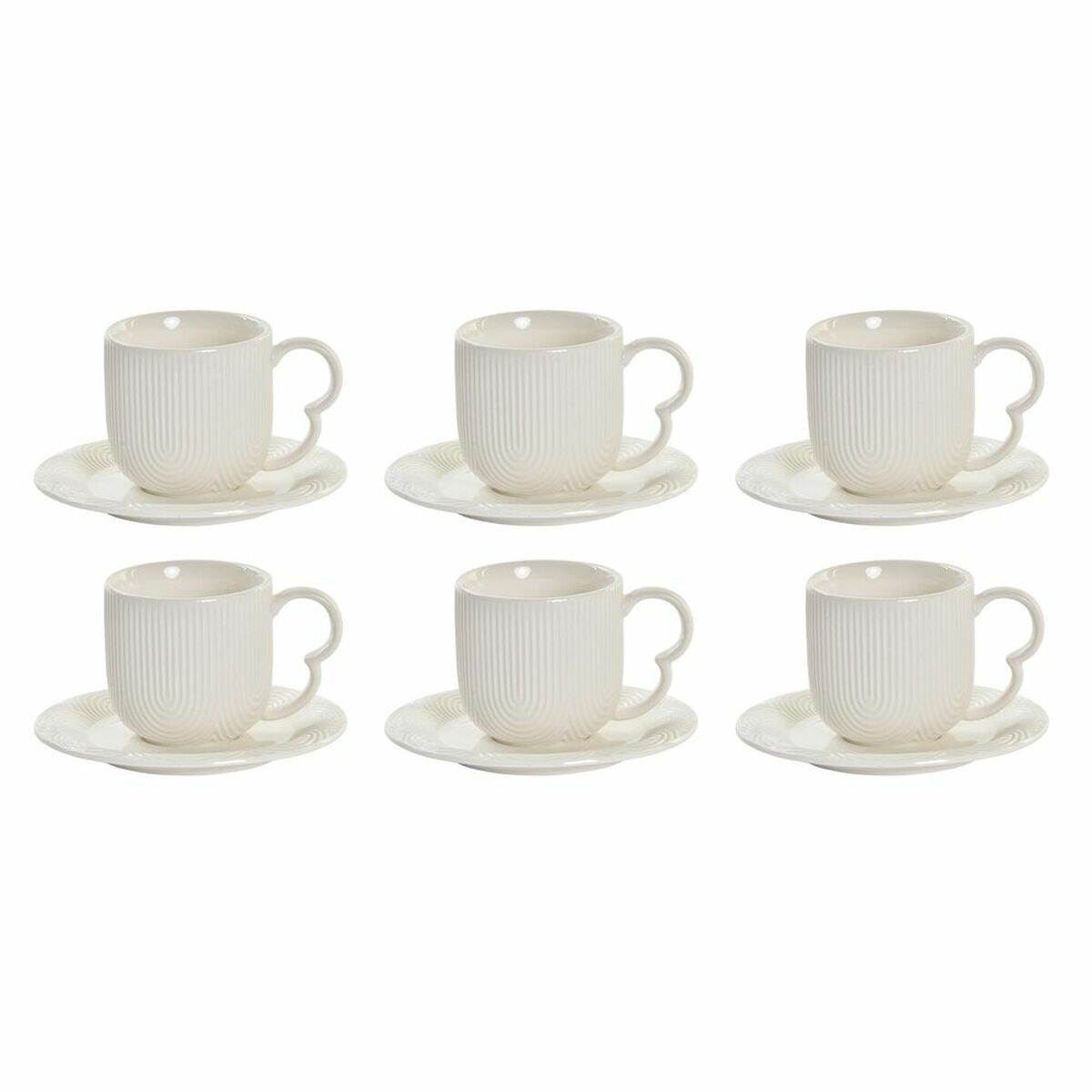 Set med 6 koppar och fat DKD Home Decor Naturell Porslin Vit 90 ml - 7