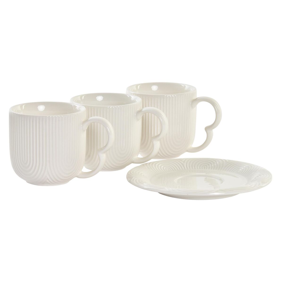 Set med 6 koppar och fat DKD Home Decor Naturell Porslin Vit 90 ml - 5