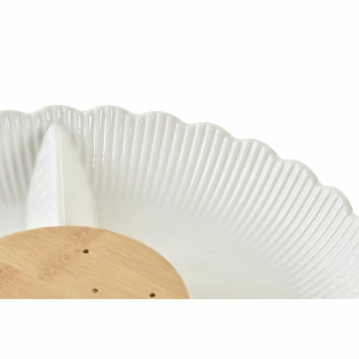 Snacksbricka DKD Home Decor Vit Vit/Rosa Naturell Bambu Porslin 25,5 x 25,5 x 3 cm - 3