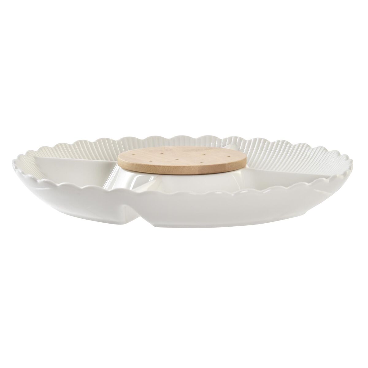 Snacksbricka DKD Home Decor Vit Vit/Rosa Naturell Bambu Porslin 25,5 x 25,5 x 3 cm
