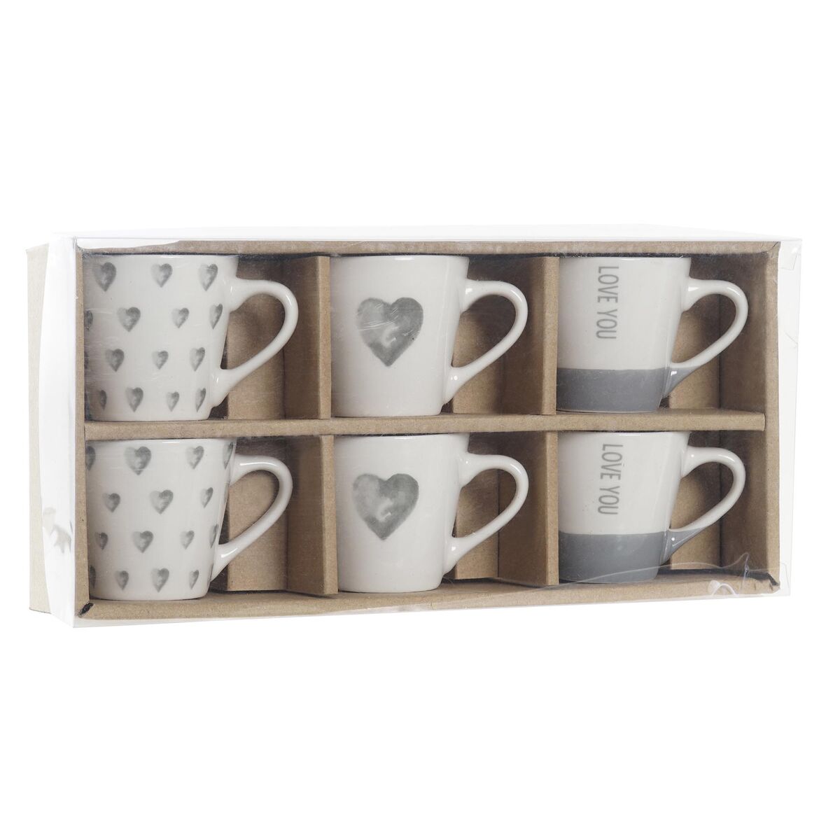 Set med kaffekoppar DKD Home Decor Grå Porslin Plast 90 ml - 2