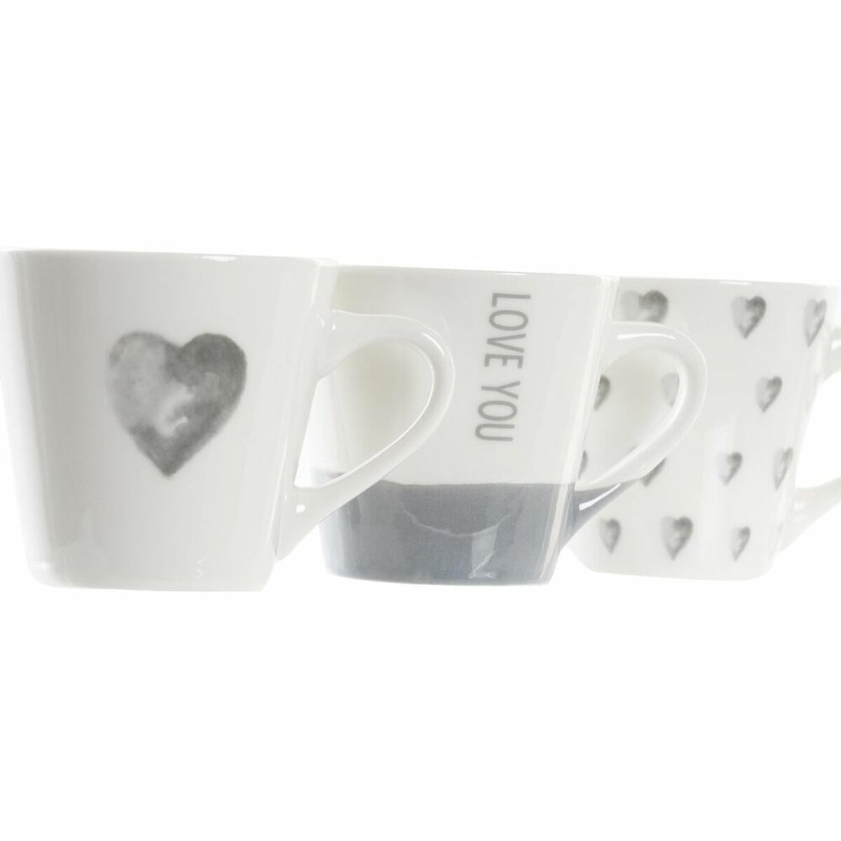 Set med kaffekoppar DKD Home Decor Grå Porslin Plast 90 ml - 4