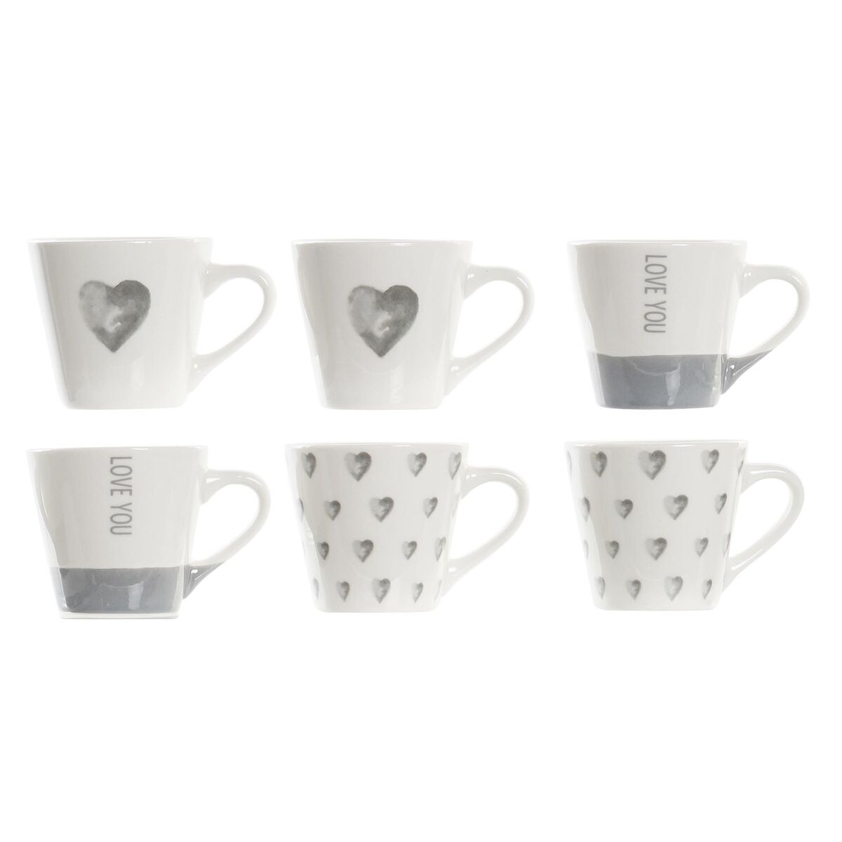 Set med kaffekoppar DKD Home Decor Grå Porslin Plast 90 ml