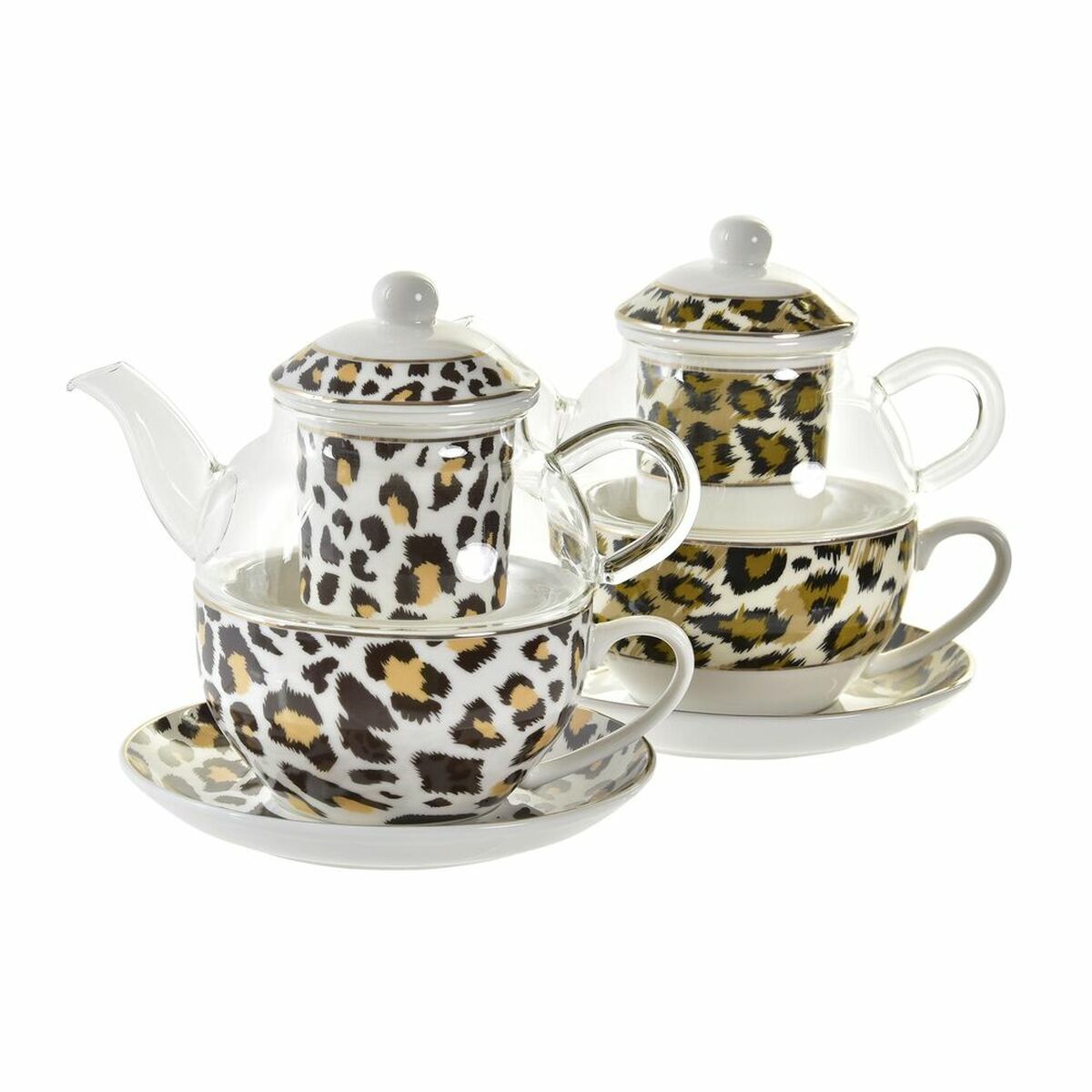 Tekanna DKD Home Decor Leopard Glas Porslin Brun Transparent Vit (2 antal) - 2