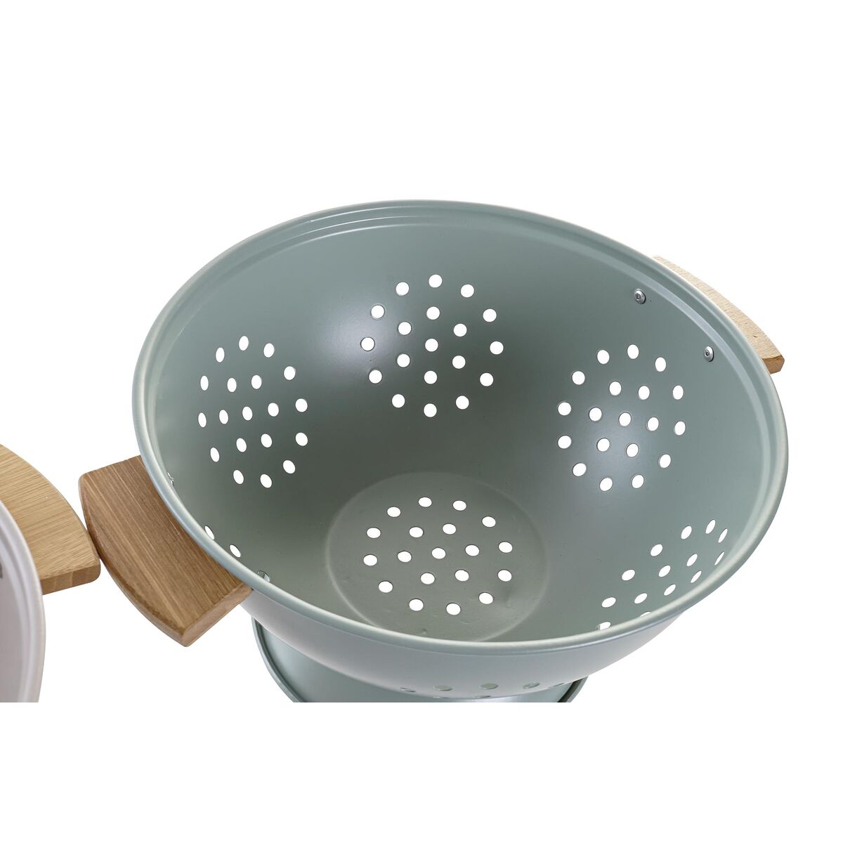 Durkslag för pasta DKD Home Decor Grön Beige Metall Bambu Rostfritt stål 30 x 40 cm 30 x 24,5 x 14 cm (2 antal) - 3