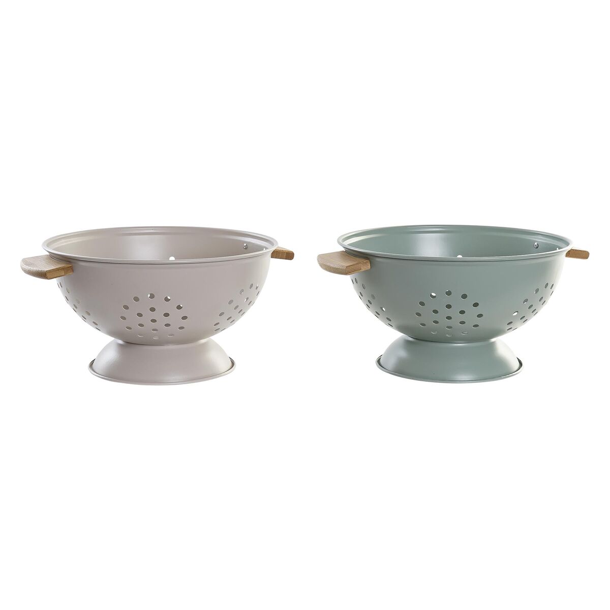 Durkslag för pasta DKD Home Decor Grön Beige Metall Bambu Rostfritt stål 30 x 40 cm 30 x 24,5 x 14 cm (2 antal)