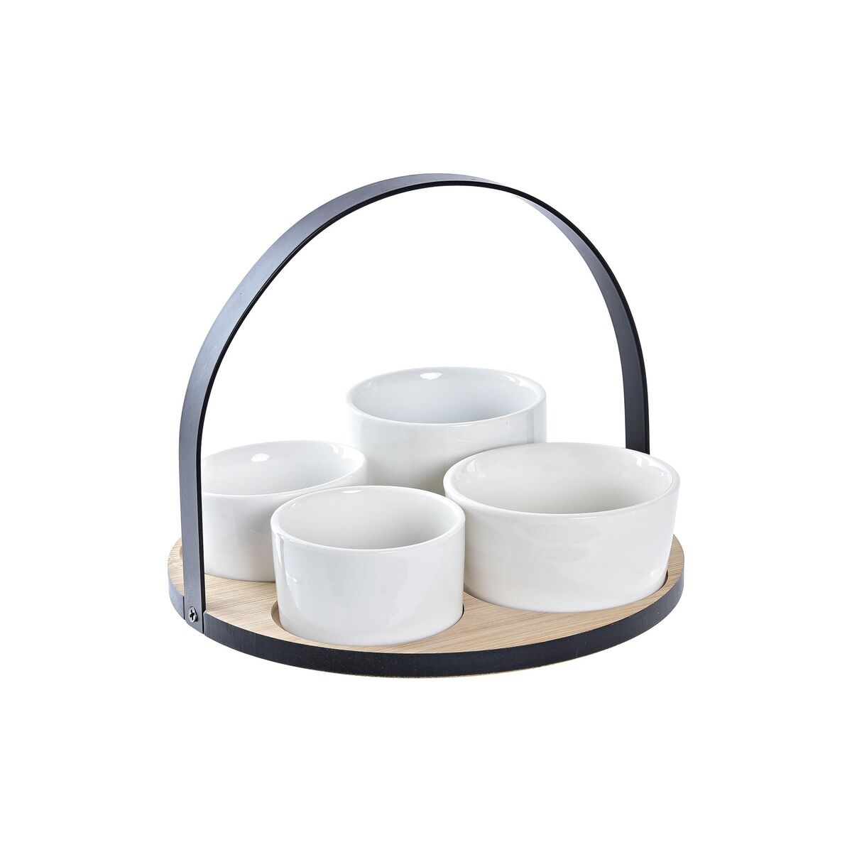 Tilltuggsset DKD Home Decor Vit/Svart Metall Bambu Stengods Loft 5 Delar 20 x 20 x 14 cm