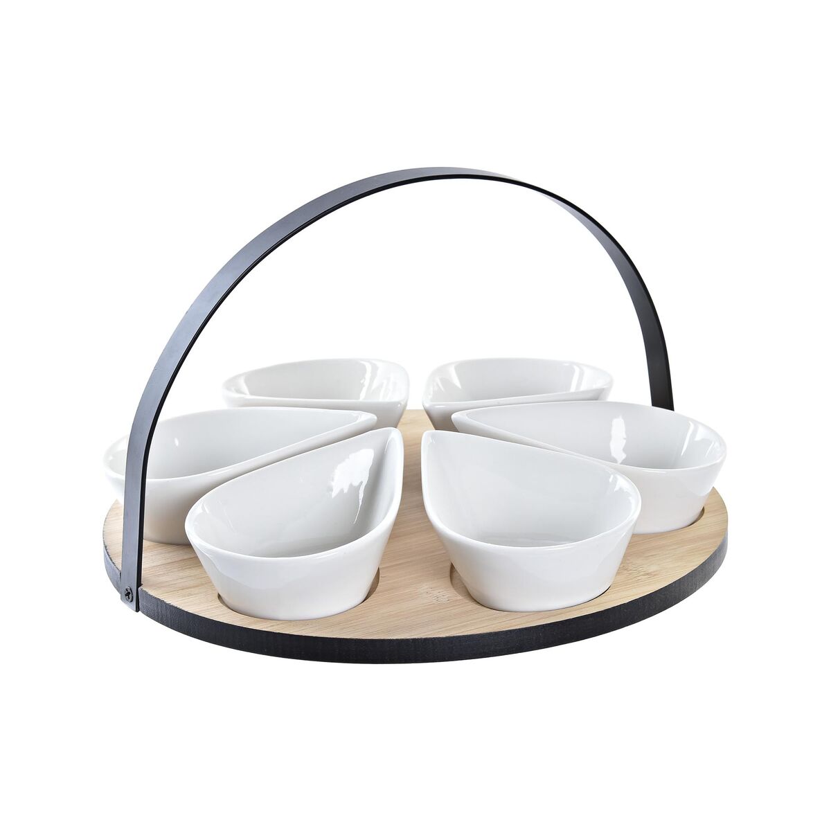 Tilltuggsset DKD Home Decor Vit/Svart Metall Bambu Stengods Loft 7 Delar 30 x 40 cm 25 x 25 x 14 cm
