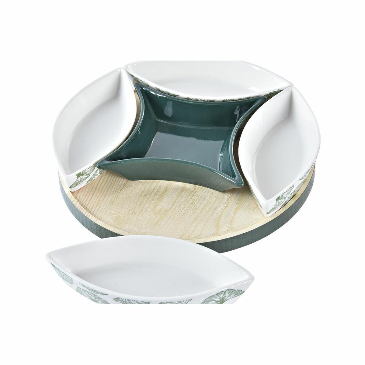 Tilltuggsset DKD Home Decor Trä 22 x 22 x 1 cm Blad Grön Stengods - 4