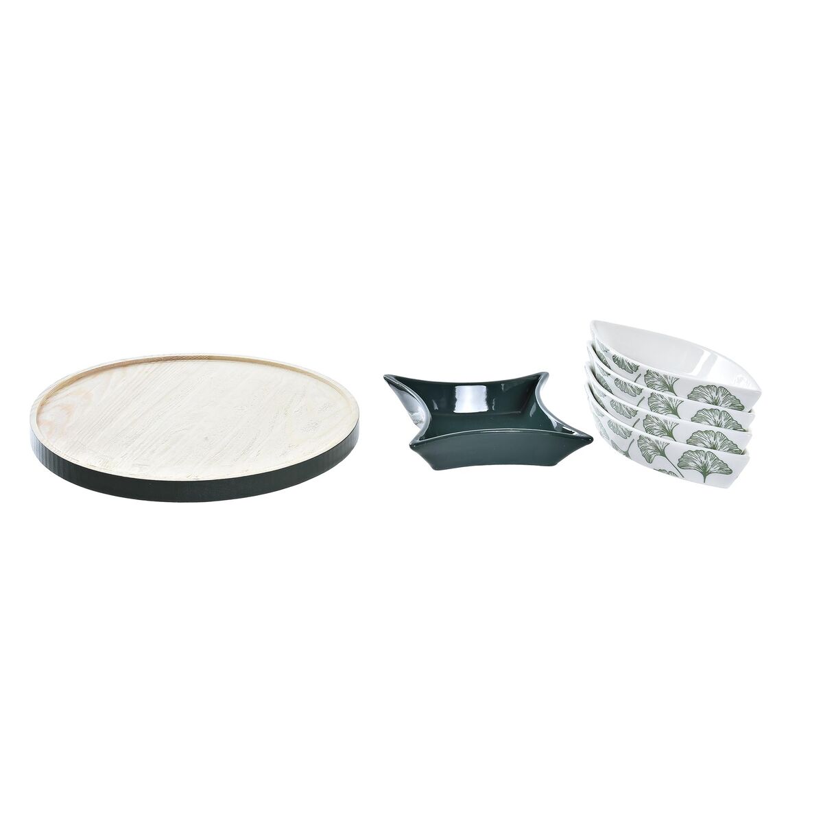 Tilltuggsset DKD Home Decor Trä 22 x 22 x 1 cm Blad Grön Stengods - 3
