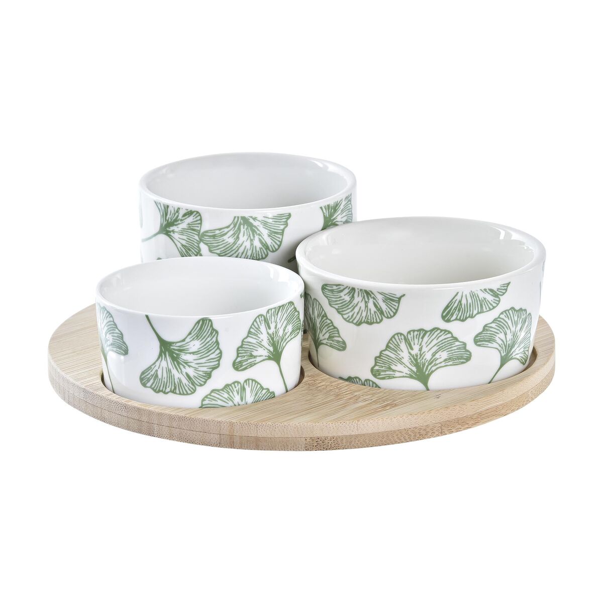 Tilltuggsset DKD Home Decor Bambu Stengods Blad Tropiskt 4 Delar 18 x 18 x 1 cm